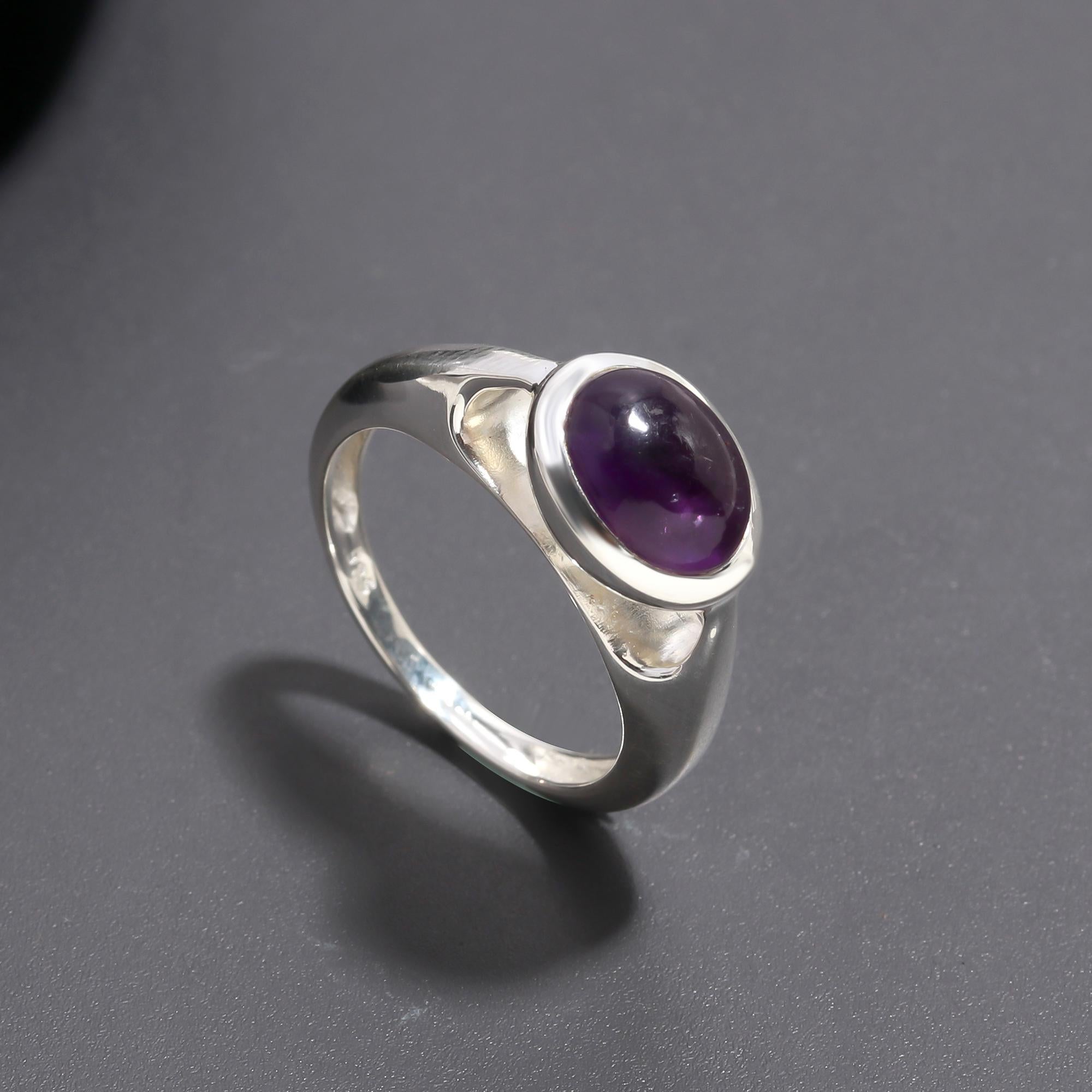 925 Silver Amethyst Cabochon Ring