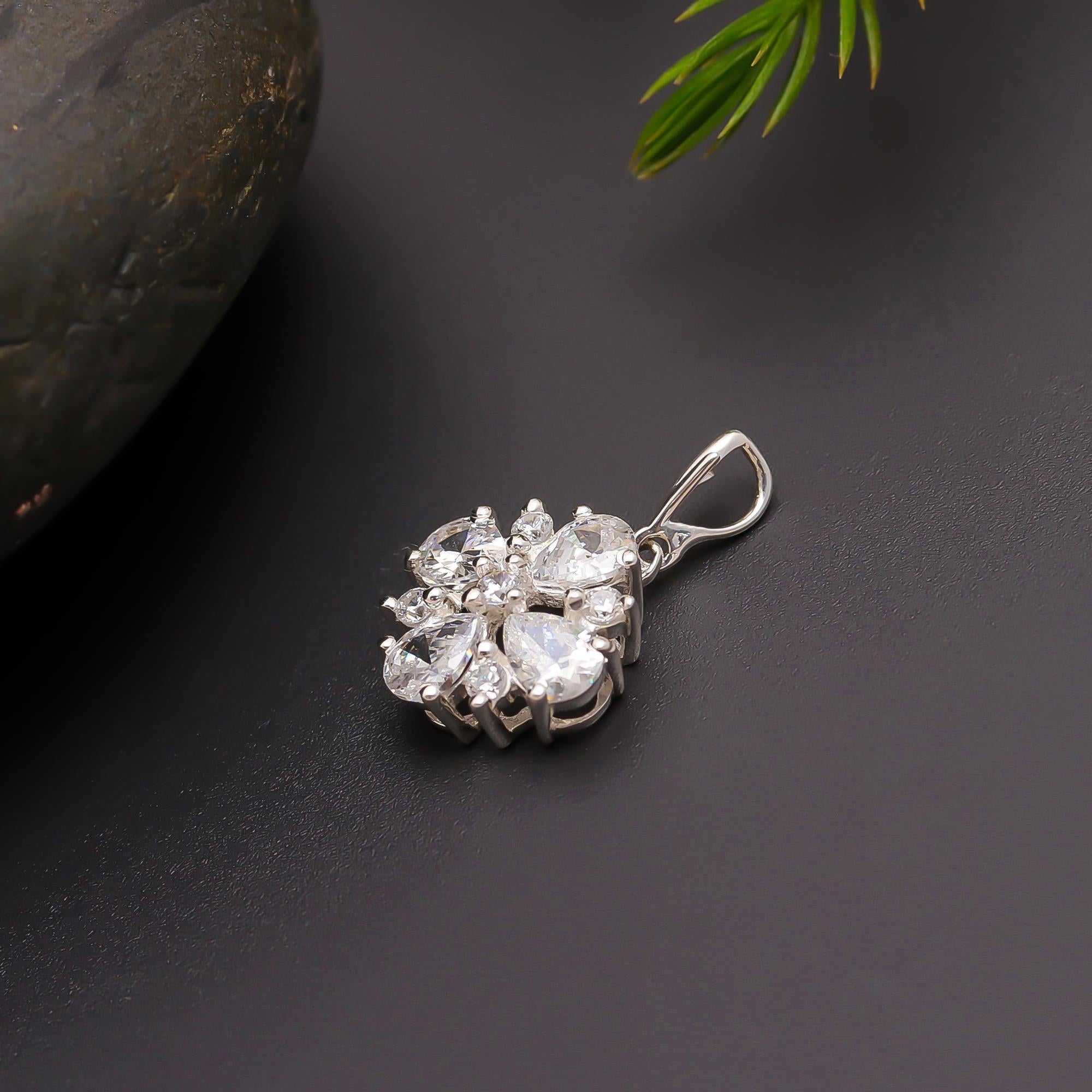 925 Silver Floral Cluster CZ Pendant