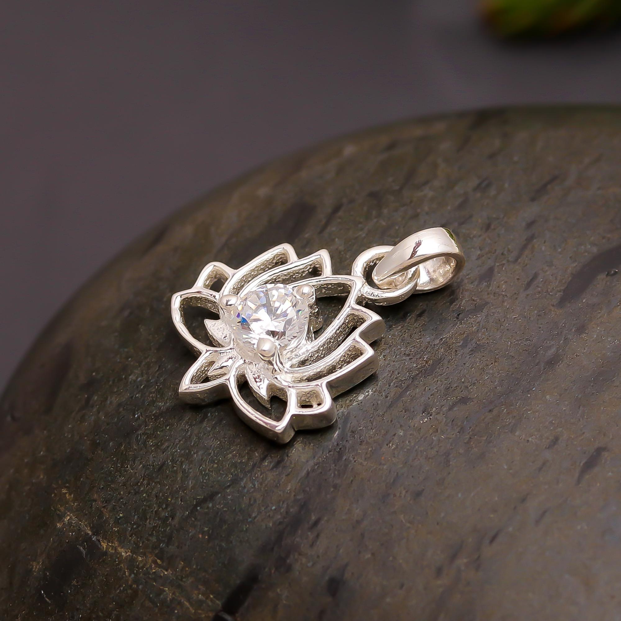 925 Silver Lotus Bloom CZ Pendant