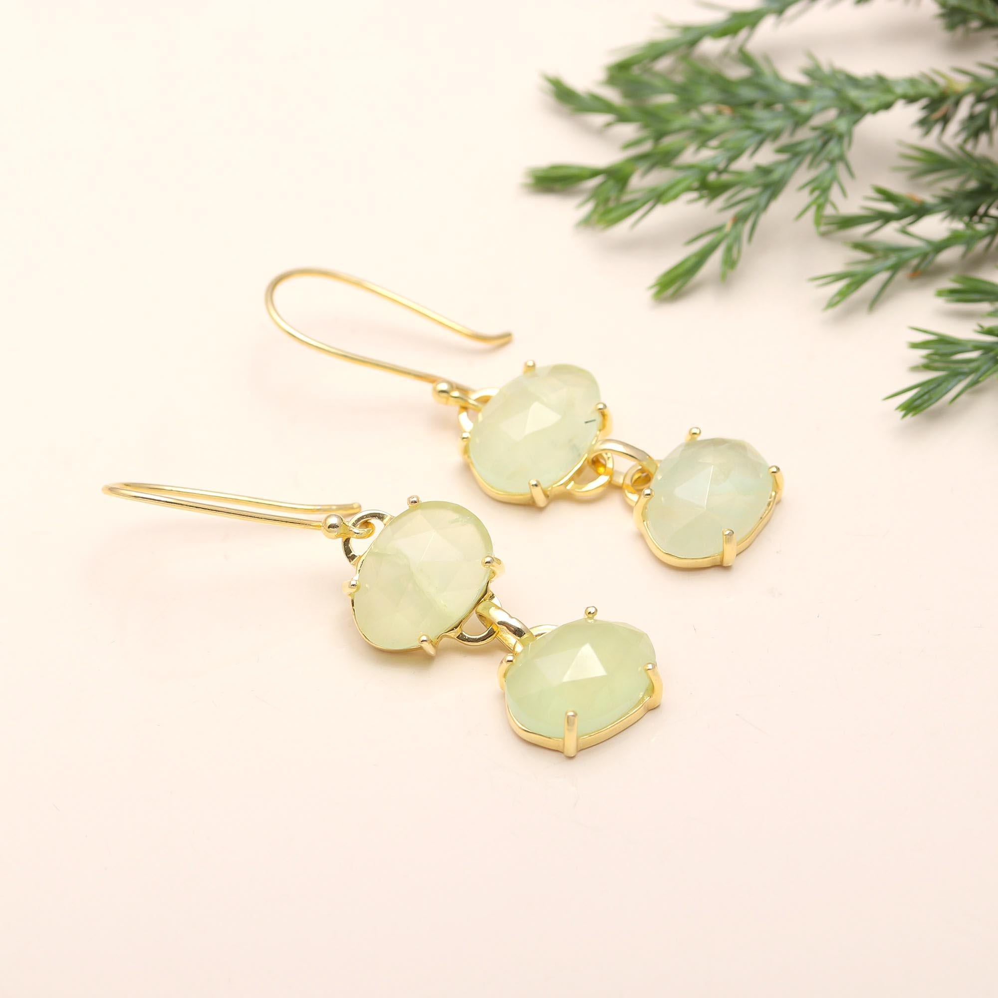 The Verdant Cascade: Green Aventurine Silver Triple Drop Earrings