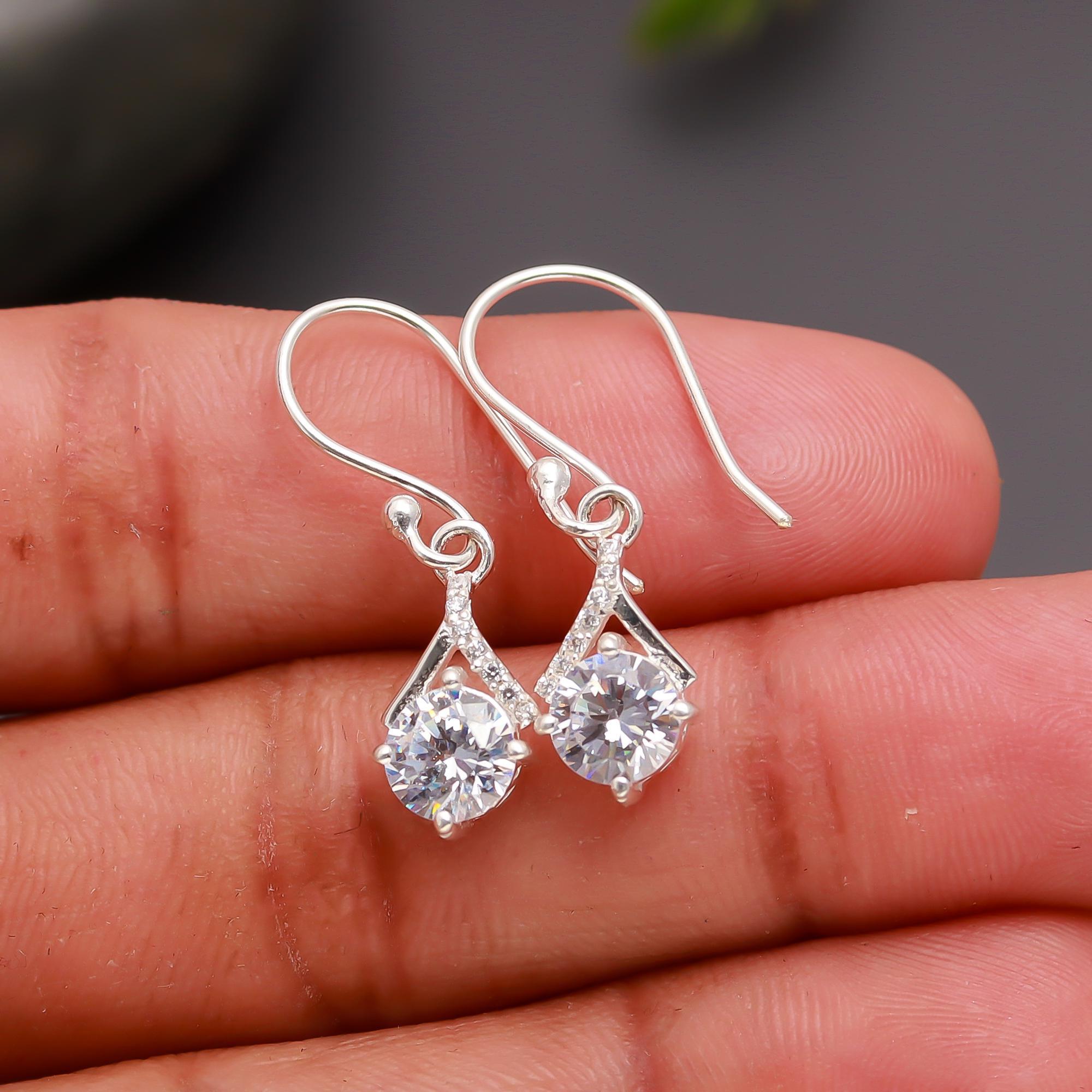 925 Silver CZ Teardrop Dangle Earrings