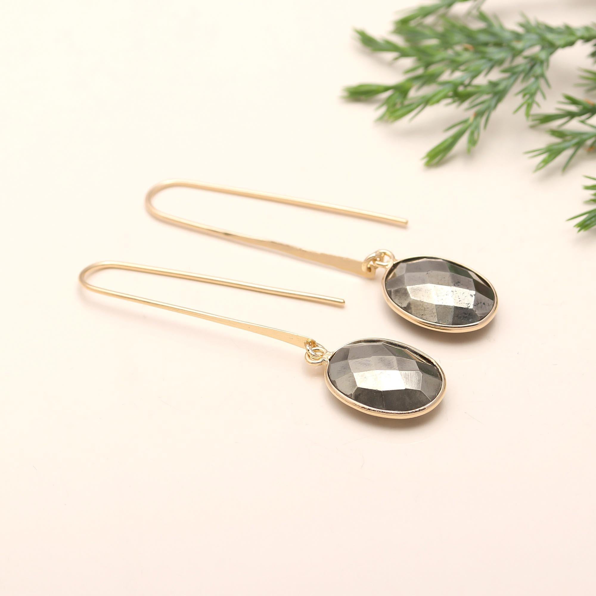 The Metallic Oval Drops: Pyrite & Gold Earrings
