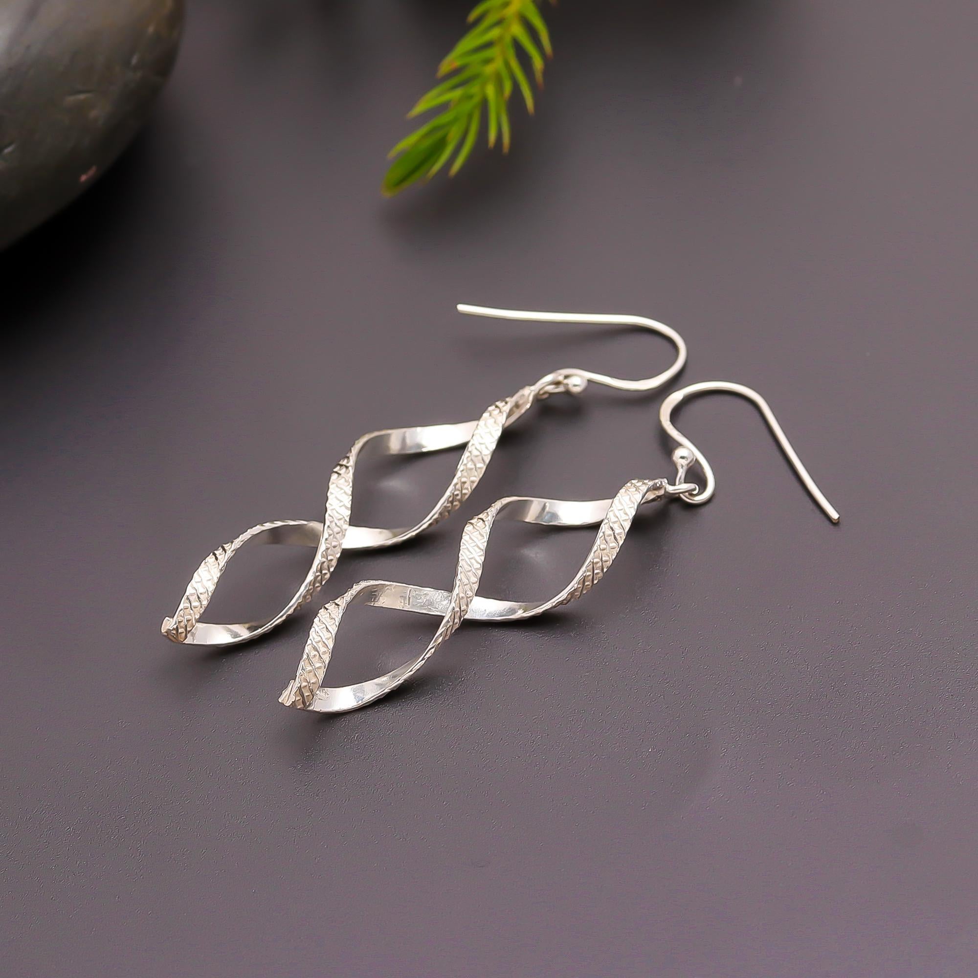 925 Silver Twisted Spiral Drop Earrings
