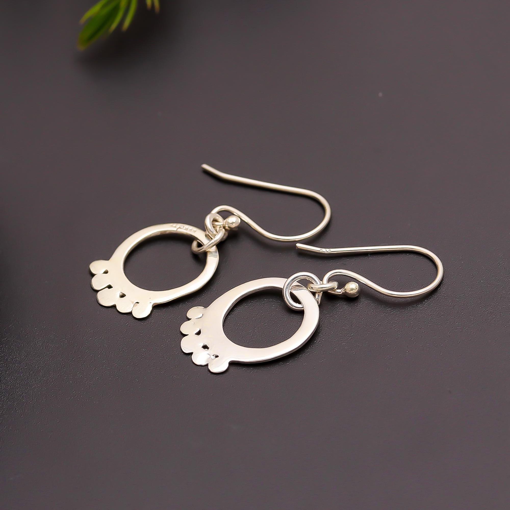 925 Silver Boho Chic Circle Drop Earrings