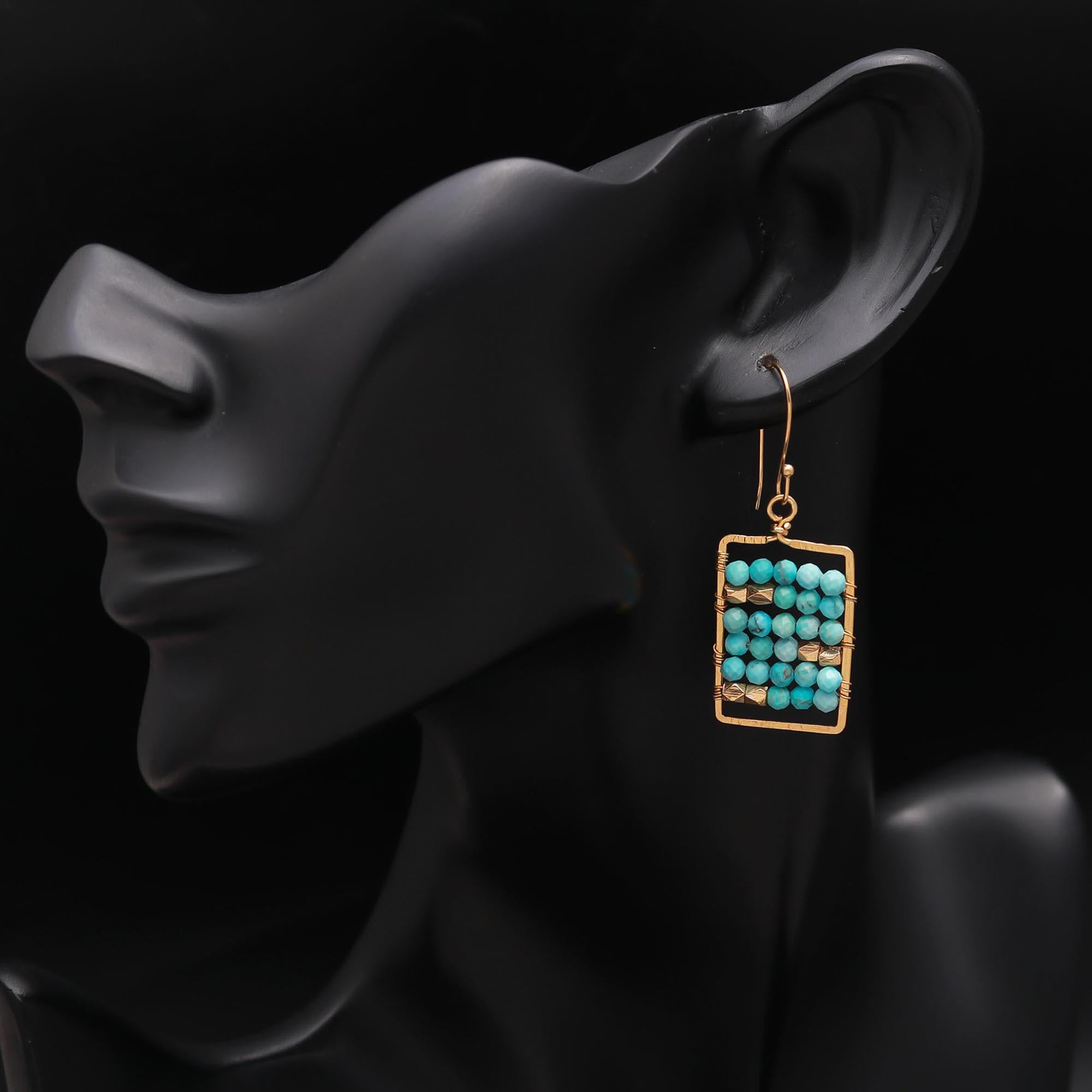 The Azure Mosaic: Beaded Turquoise Wire Earrings