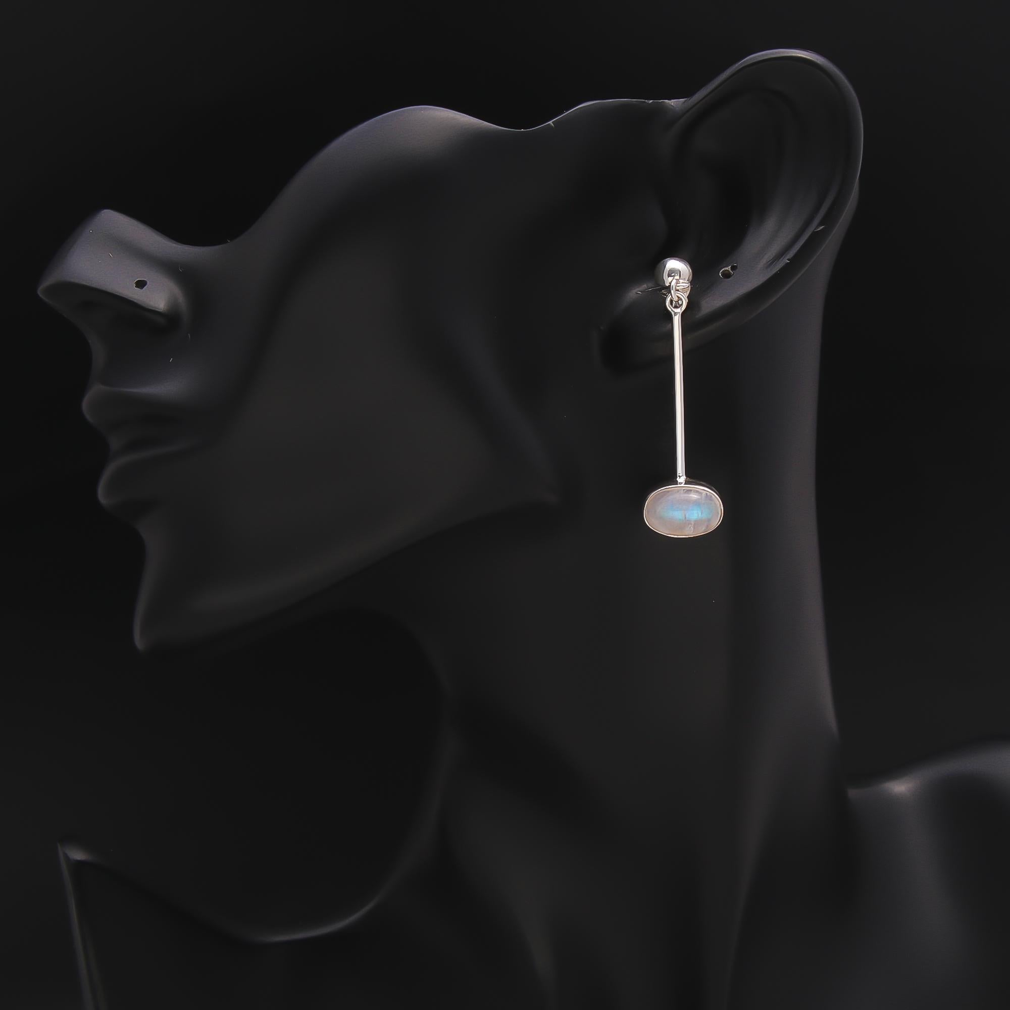 925 Silver Moonstone Bar Drop Earrings