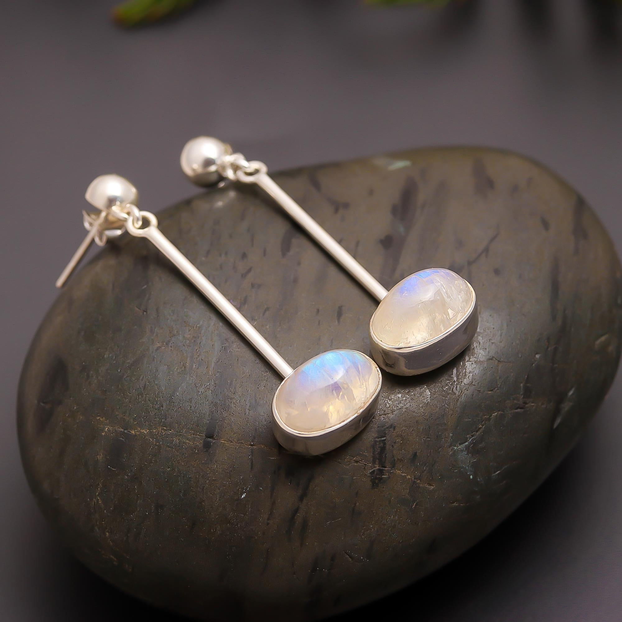 925 Silver Moonstone Bar Drop Earrings