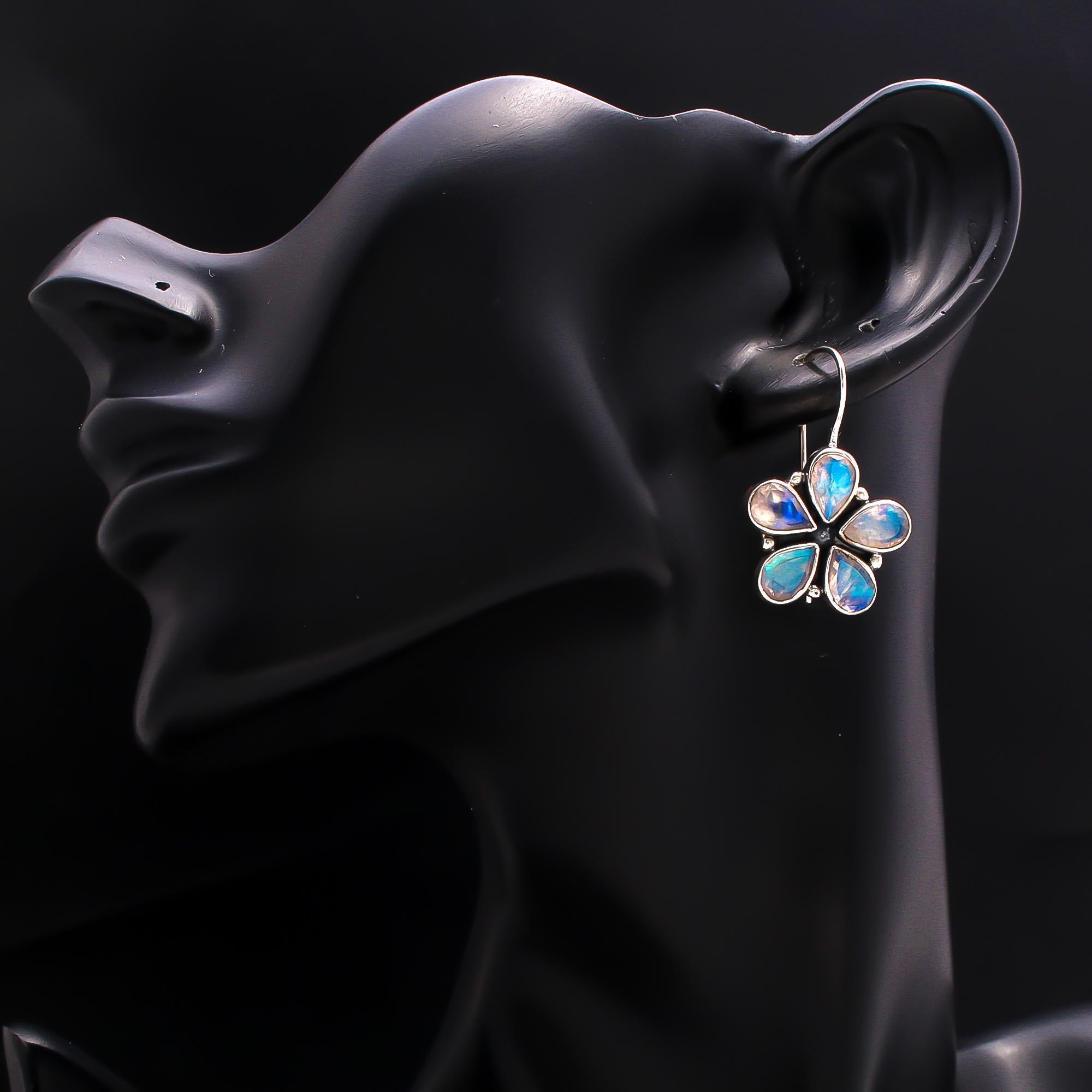 925 Silver Moonstone Flower Drop Earrings
