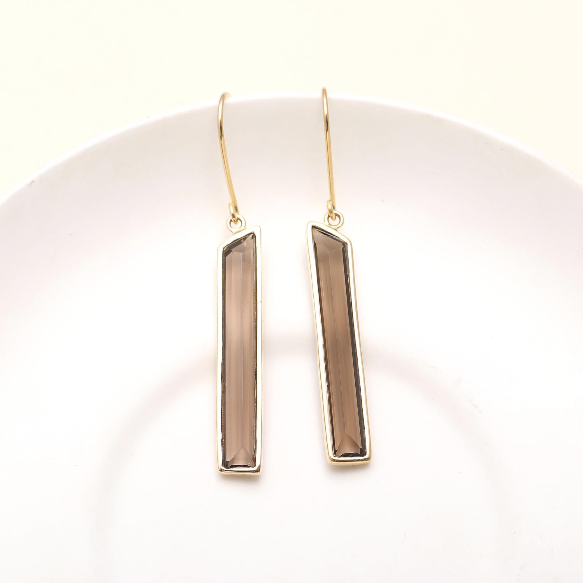 he Smoky Horizon: Rectangular Quartz Drop Earrings