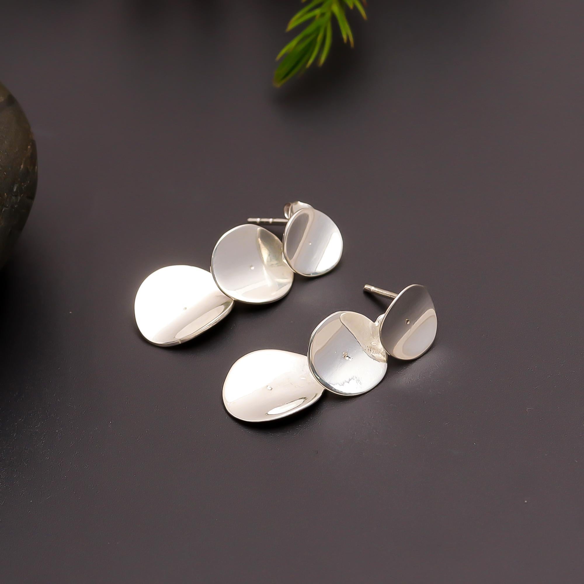 925 Silver Abstract Petal Disc Earrings