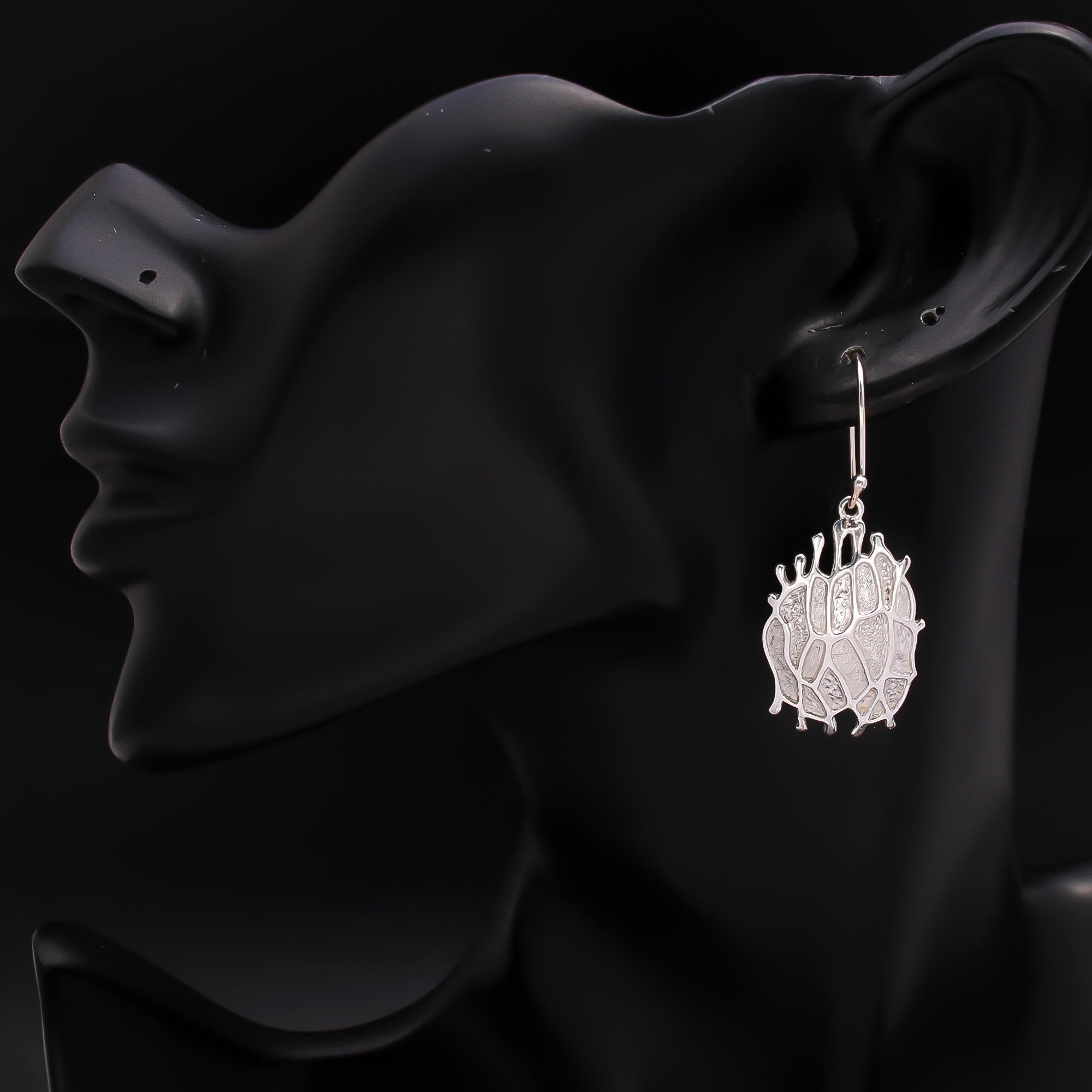 925 Silver Textured Leaf Vein Drop Earrings