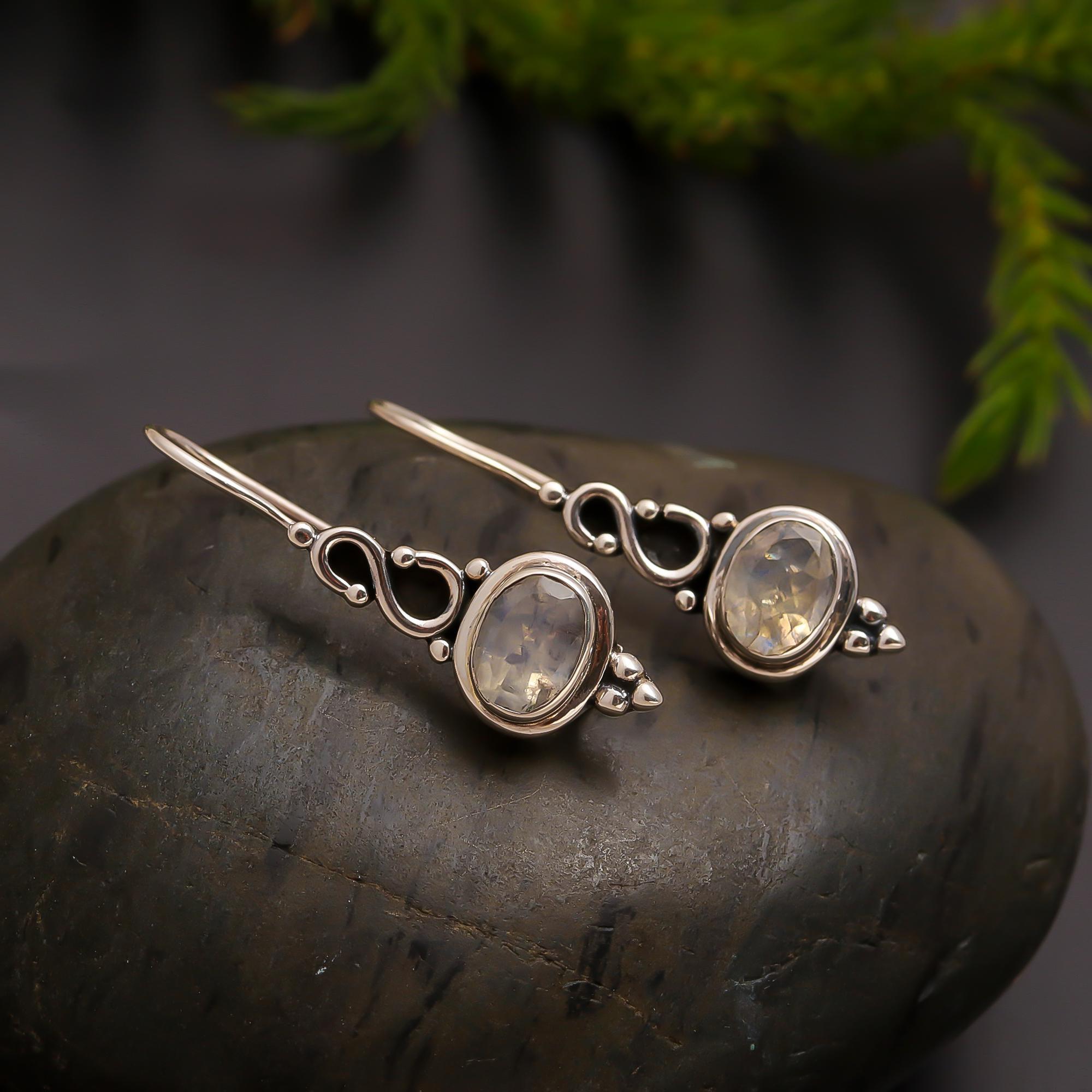 925 Silver Moonstone Dangle Earrings