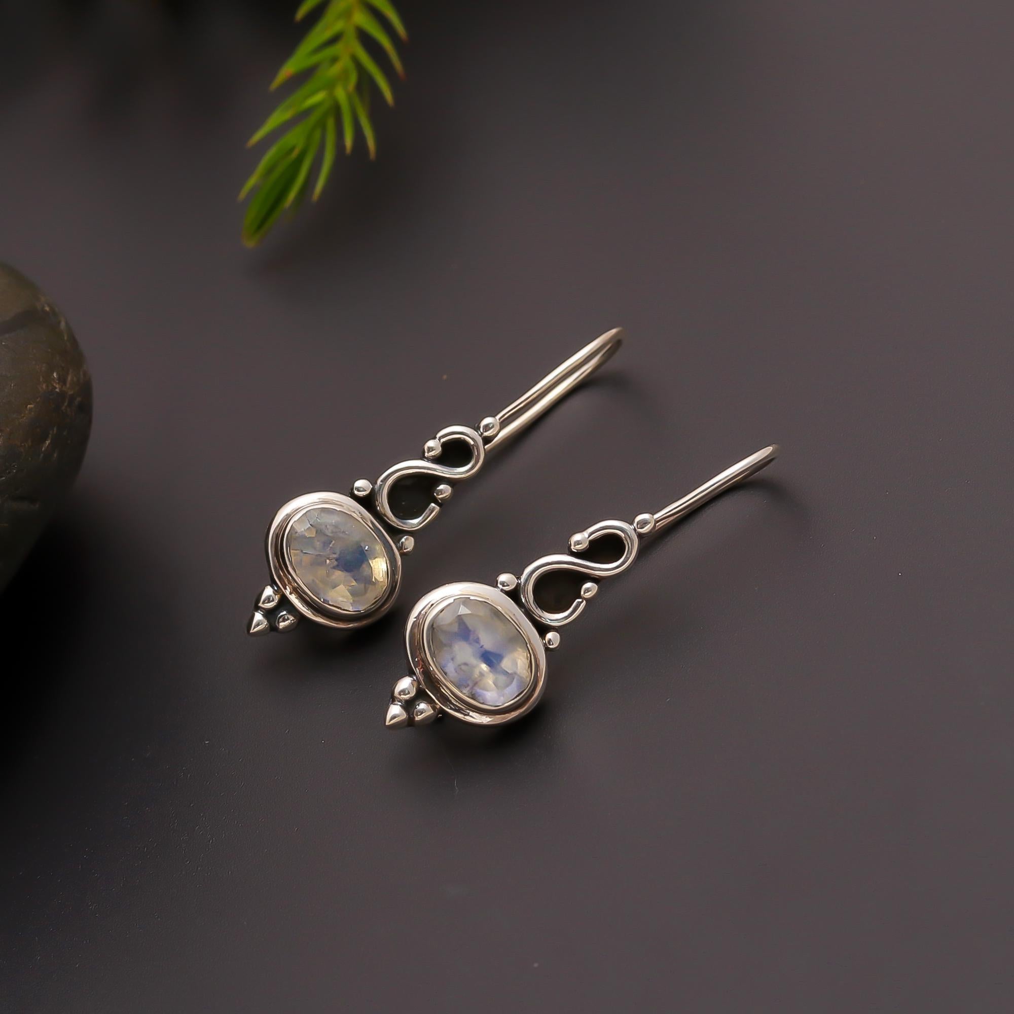 925 Silver Moonstone Dangle Earrings
