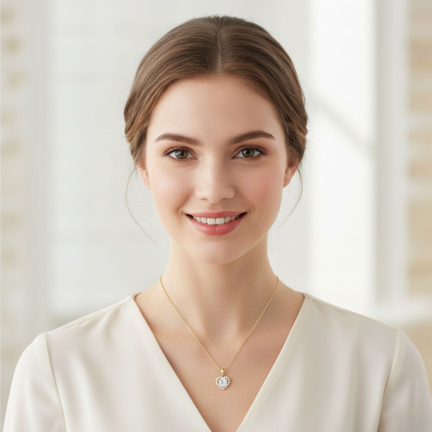 925 Sterling Silver Gold Plated Heart Moissanite Pendant Necklace For Women