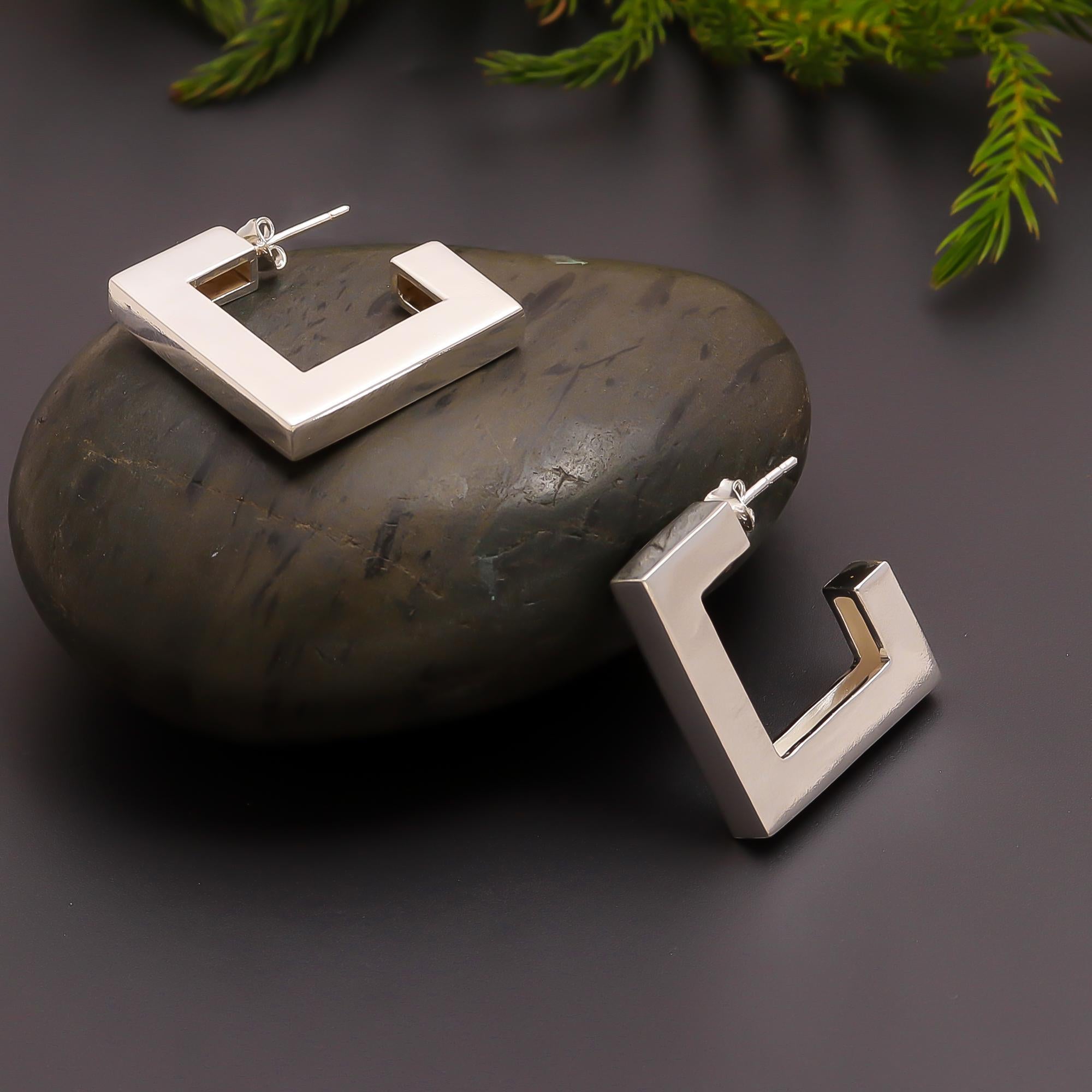 925 Silver Geometric Square Hoop Earrings