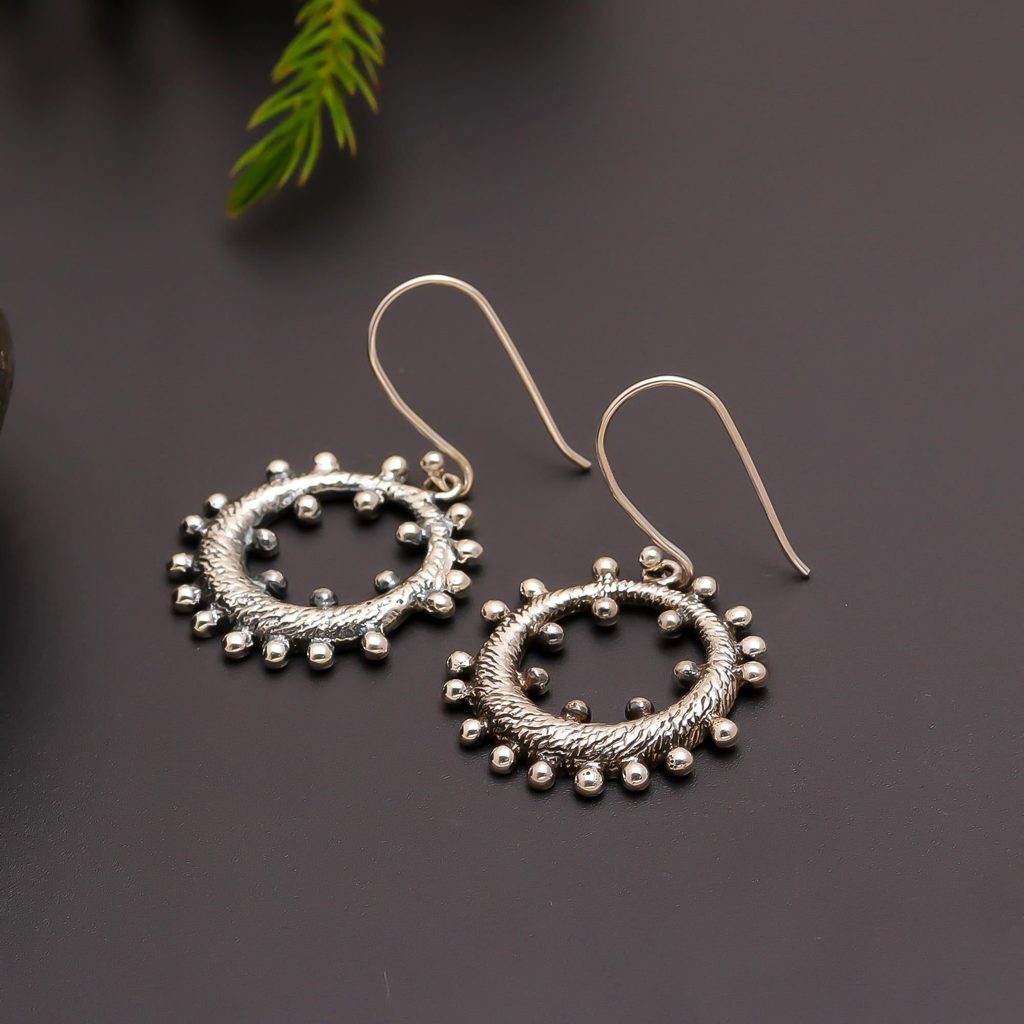 925 Silver Tribal-Inspired Textured Hoop Earrings