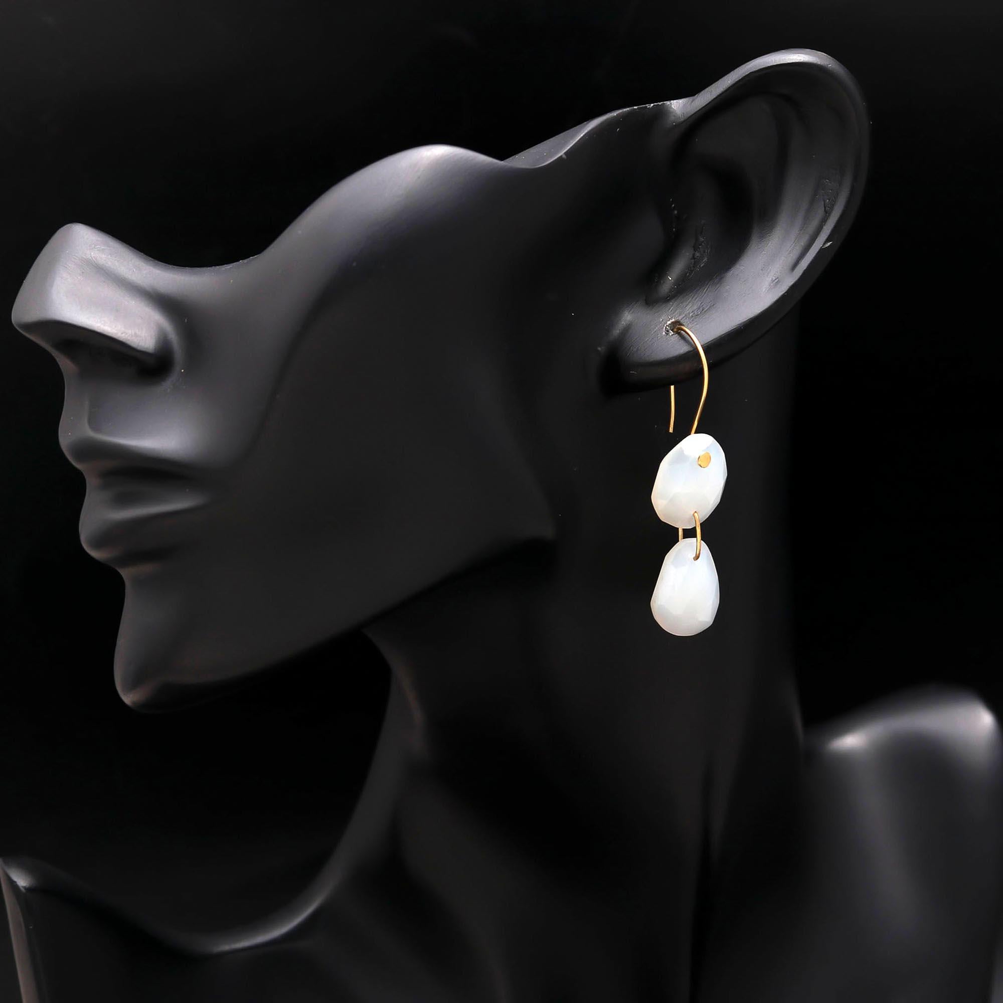The Moonlit Drop: White Chalcedony Organic Earrings
