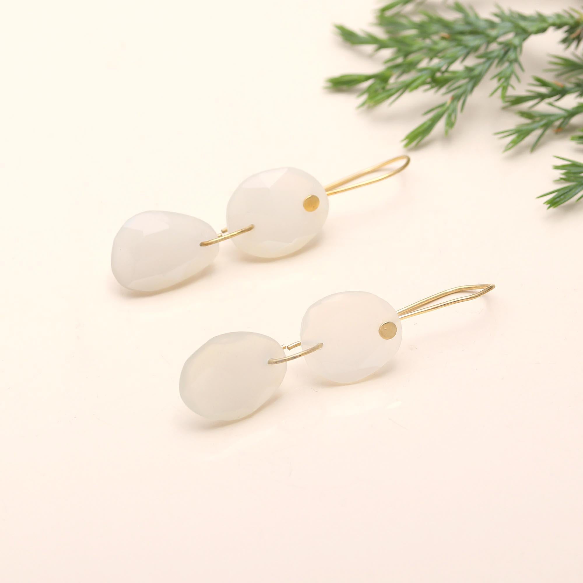 The Moonlit Drop: White Chalcedony Organic Earrings
