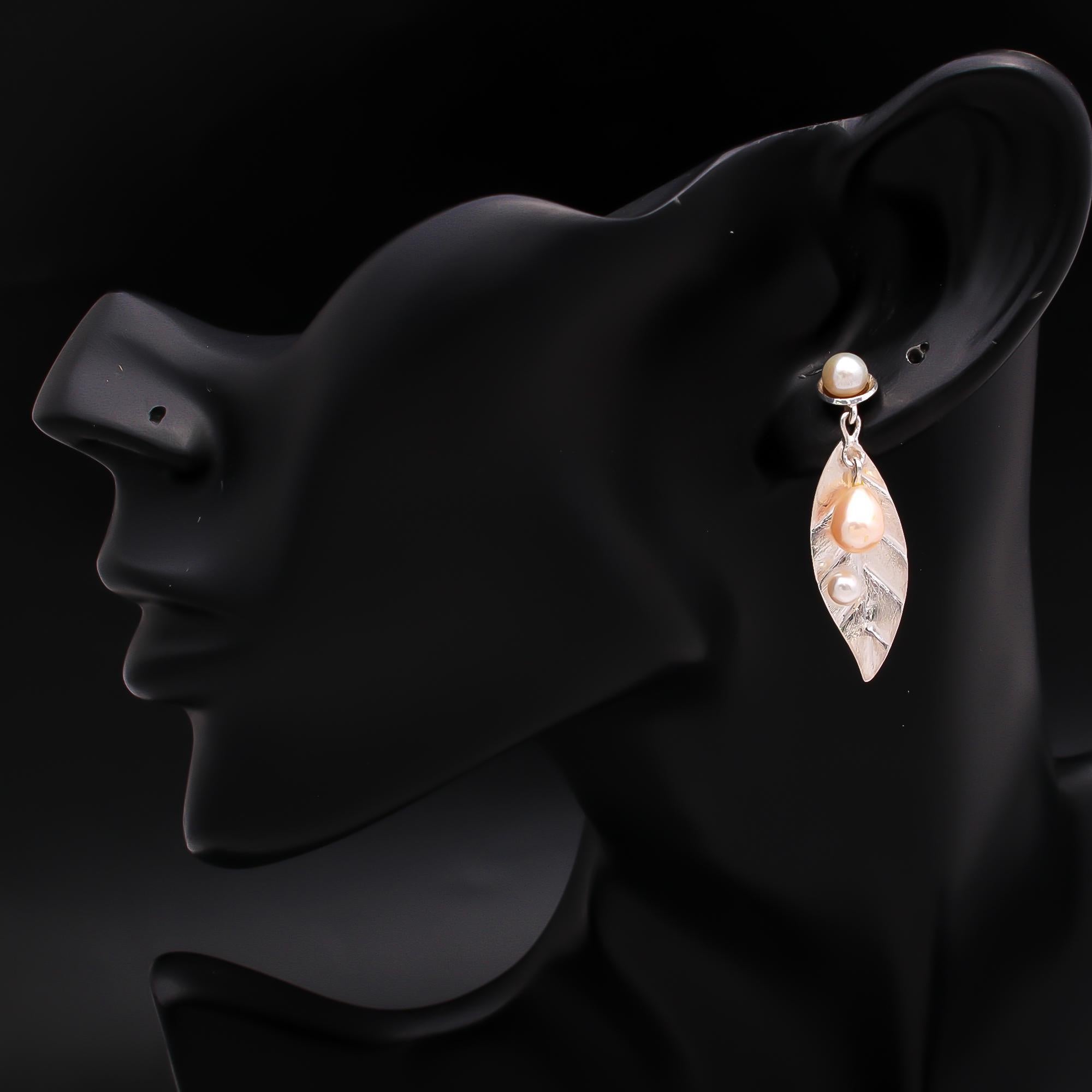 925 Silver Leaf Freshwater Pearl Earrings