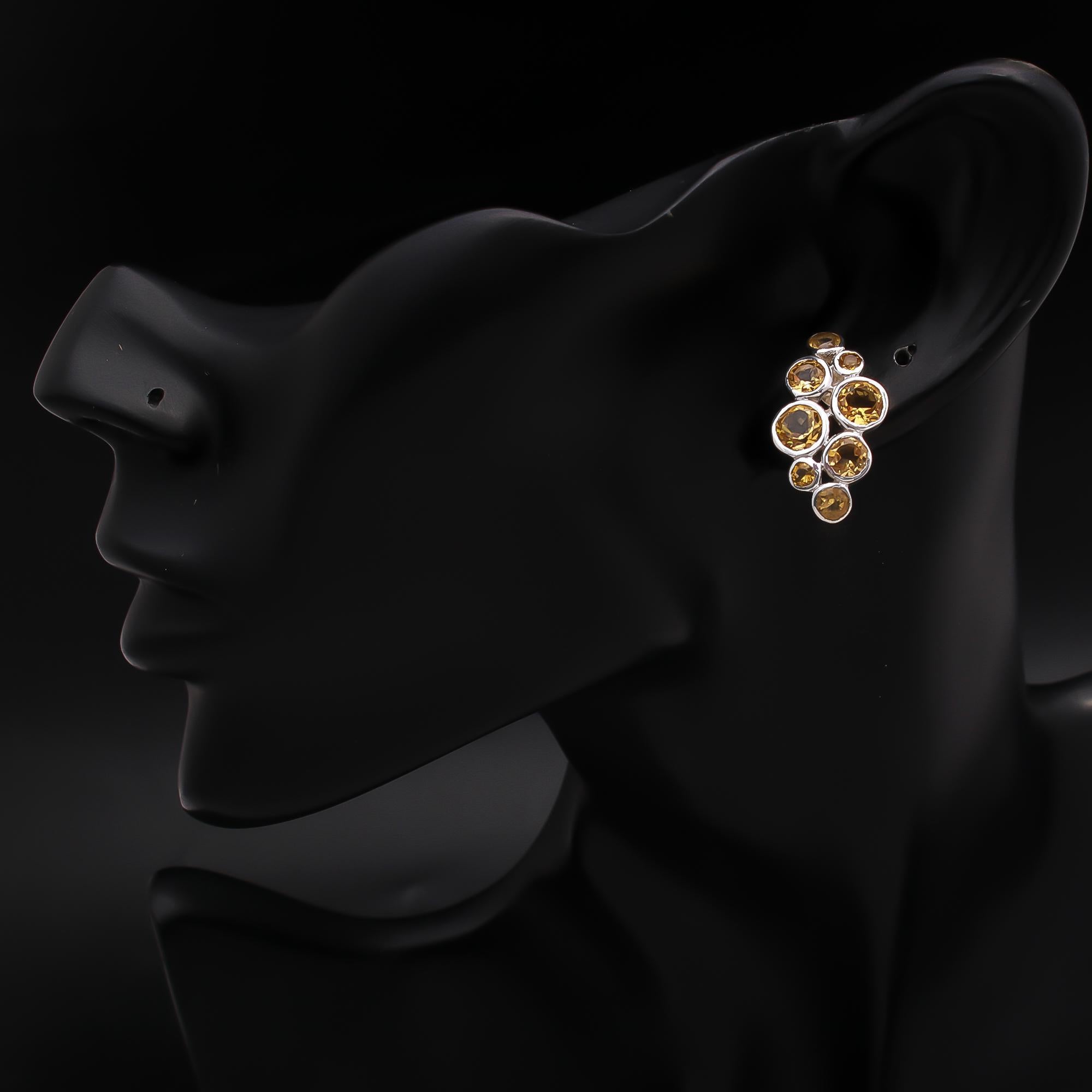 925 Silver Cluster Citrine Stud Earrings