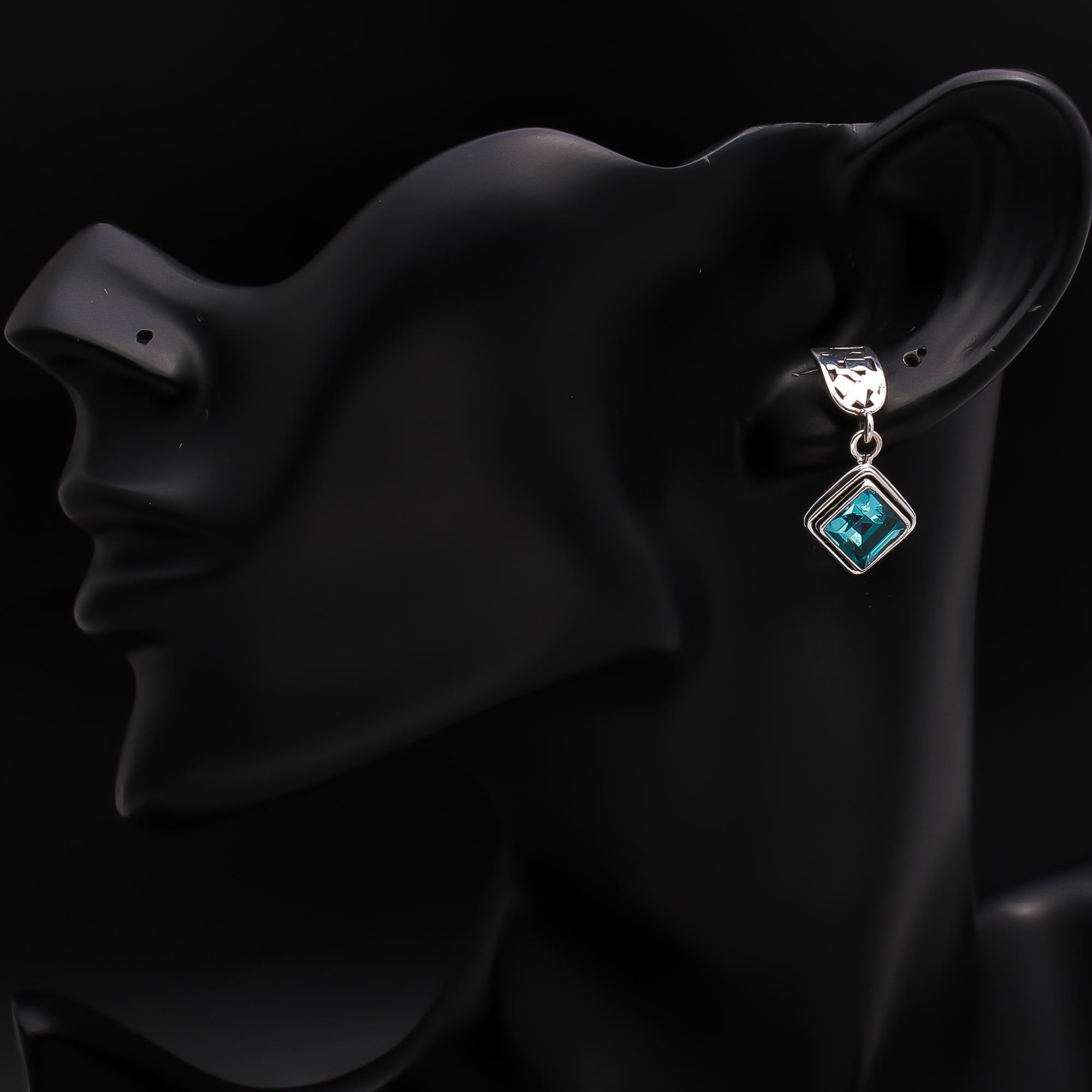 925 Silver Blue Topaz Drop Earrings