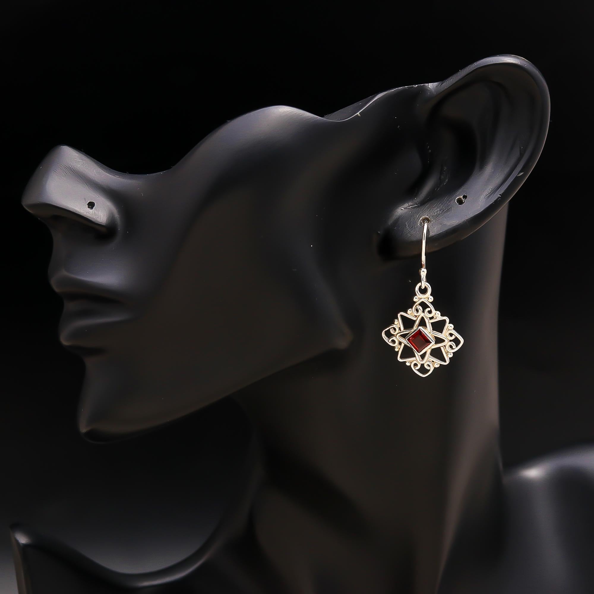 925 Silver Garnet Star Mandala Earrings