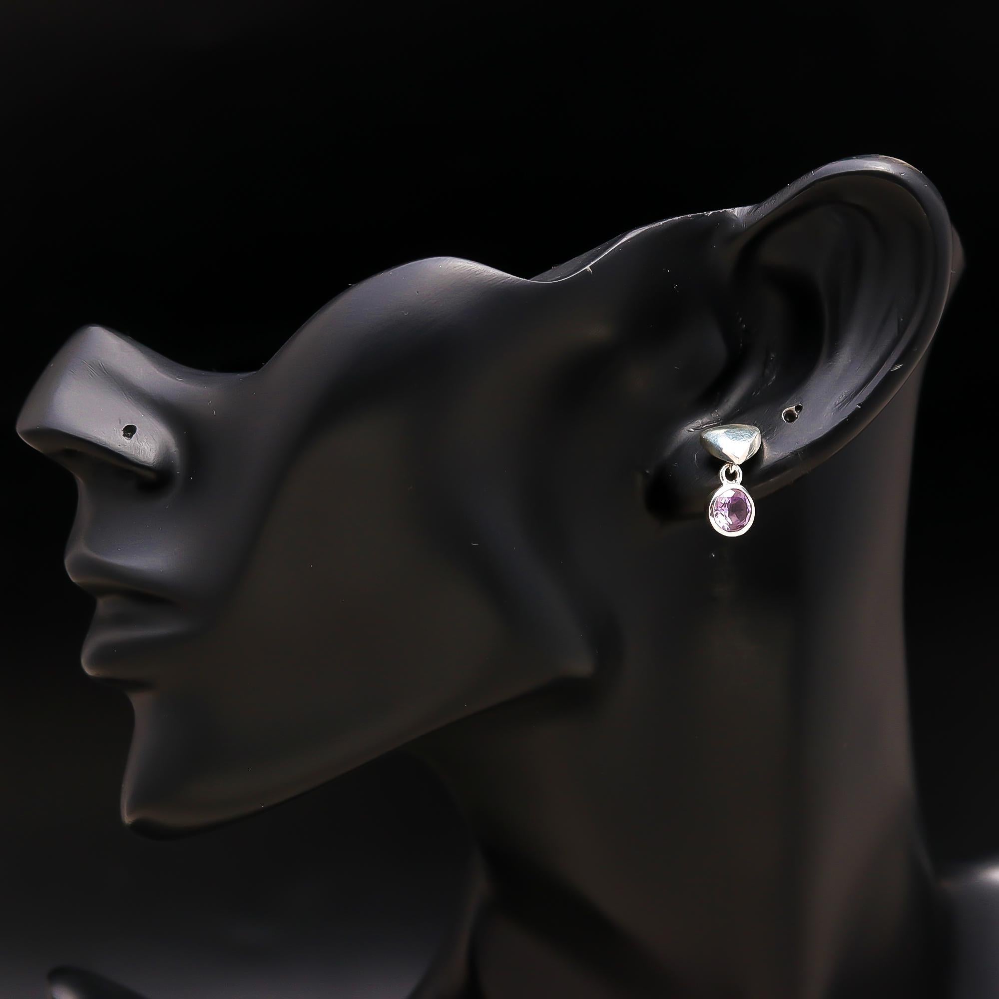 925 Silver Amethyst Round Drop Earrings