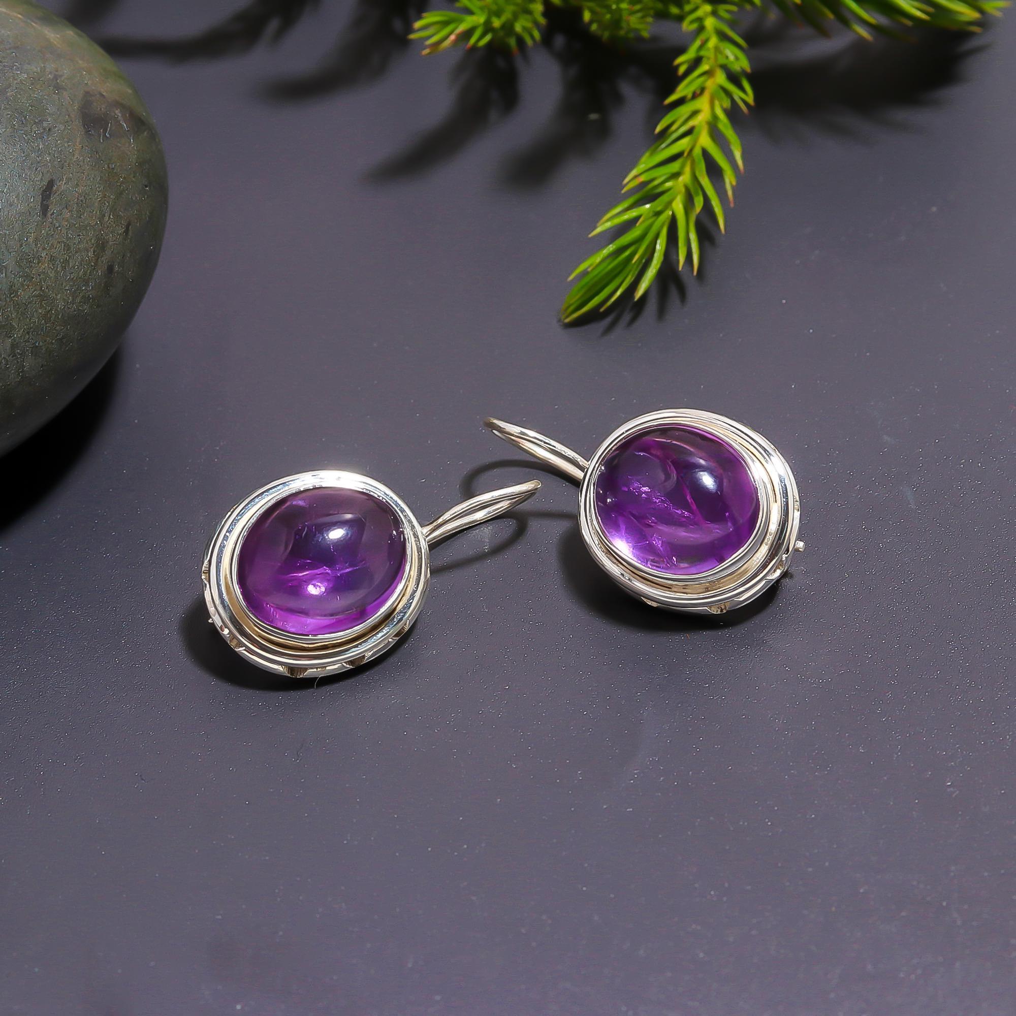 925 Silver Oval Amethyst Drop Earrings