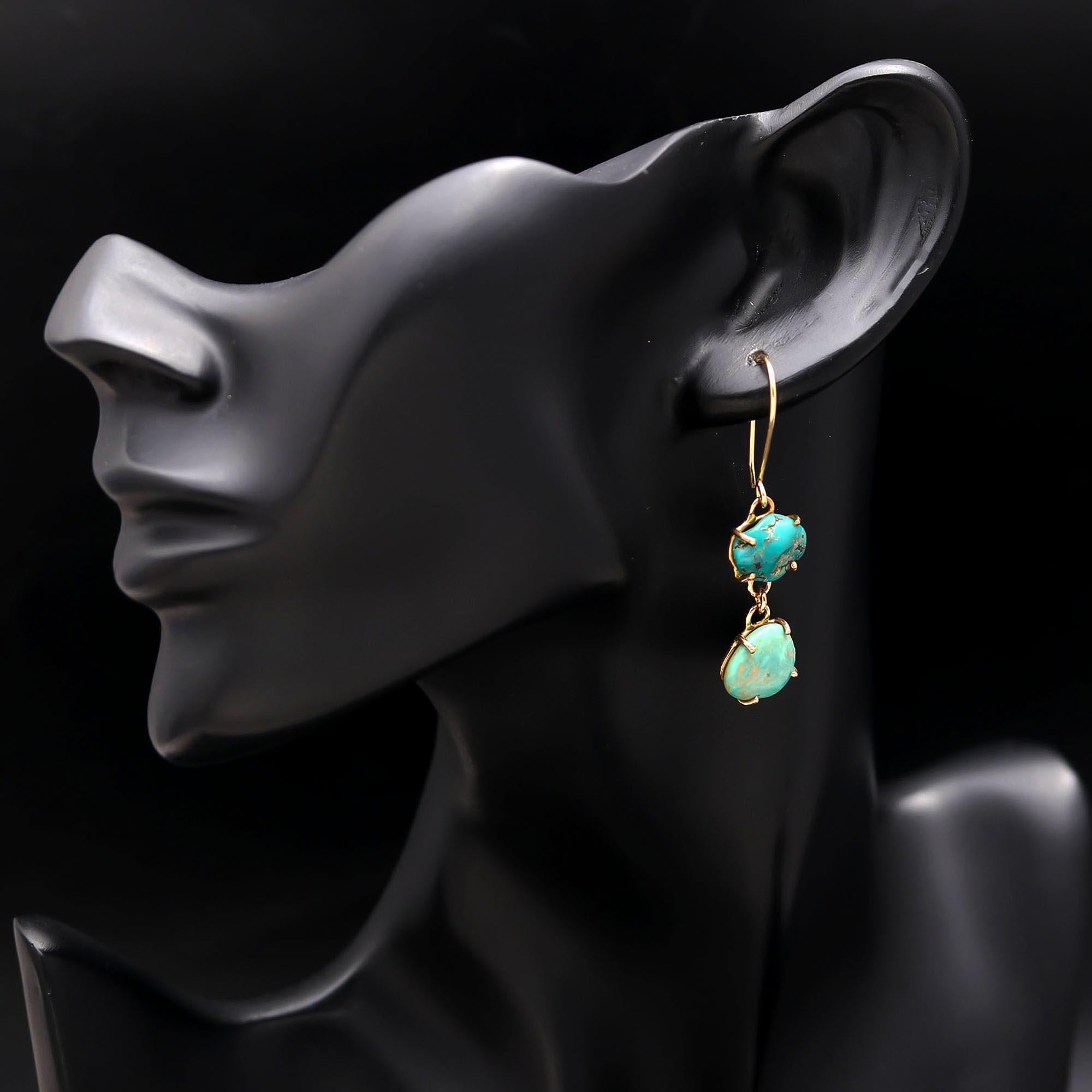 The Turquoise Pebble: Organic Double Stone Earrings