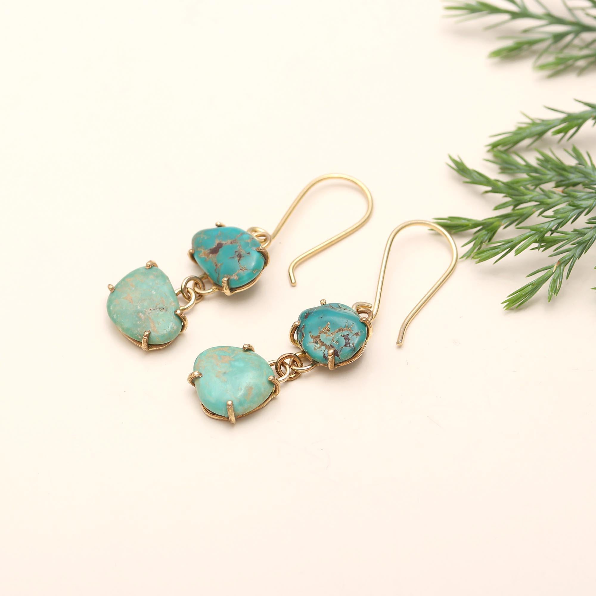 The Turquoise Pebble: Organic Double Stone Earrings