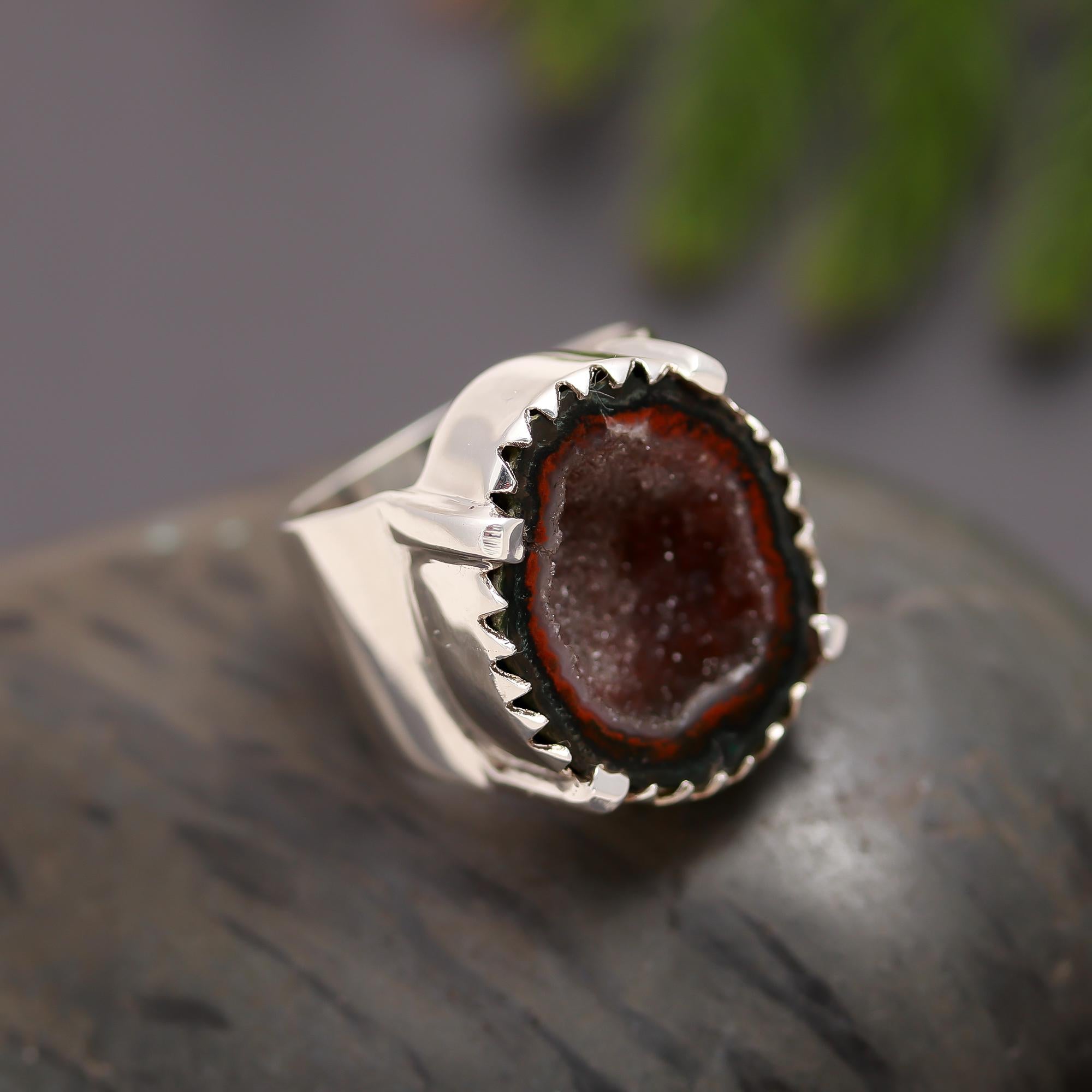 925 Silver Raw Geode Druzy Statement Ring