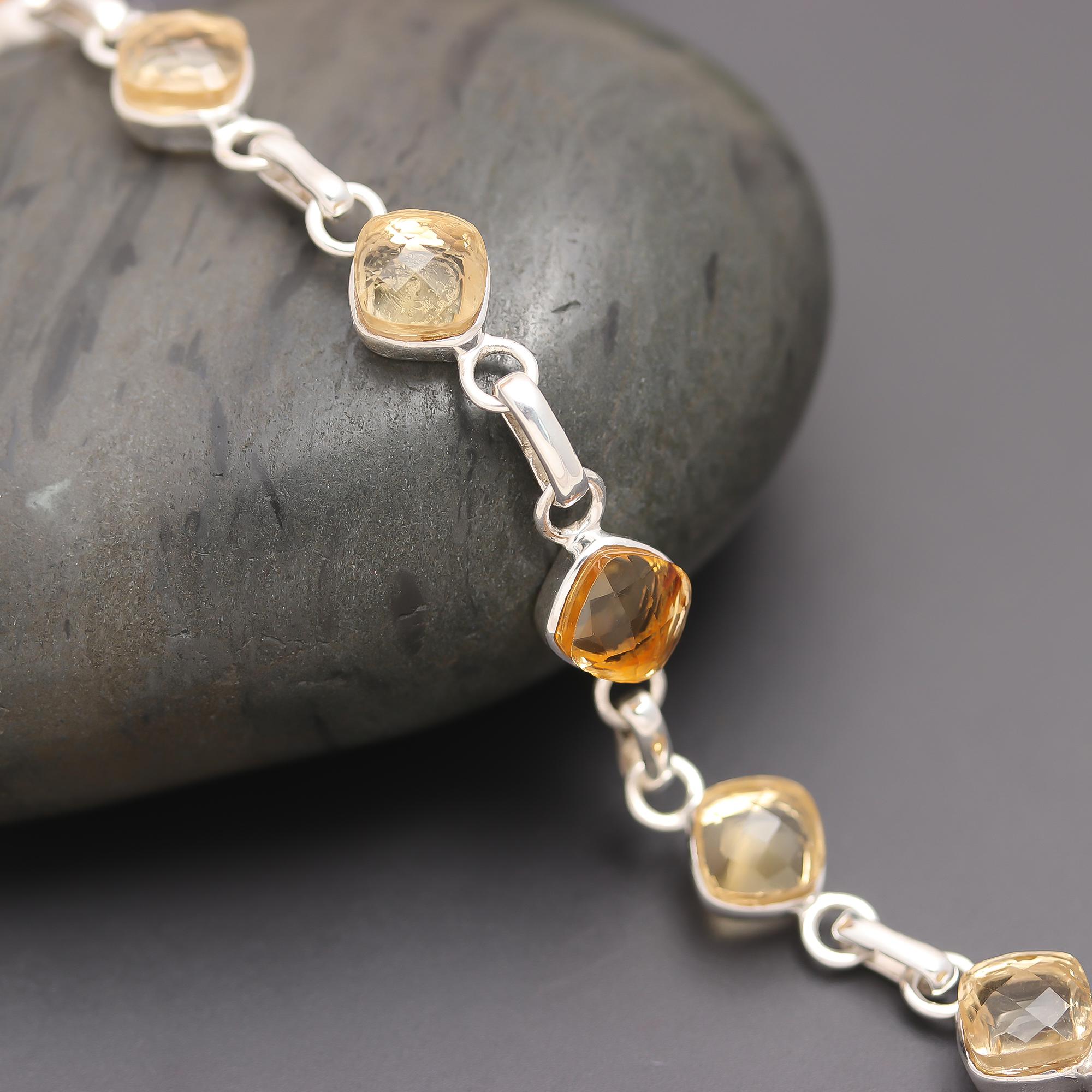 925 Silver Golden Citrine Link Bracelet