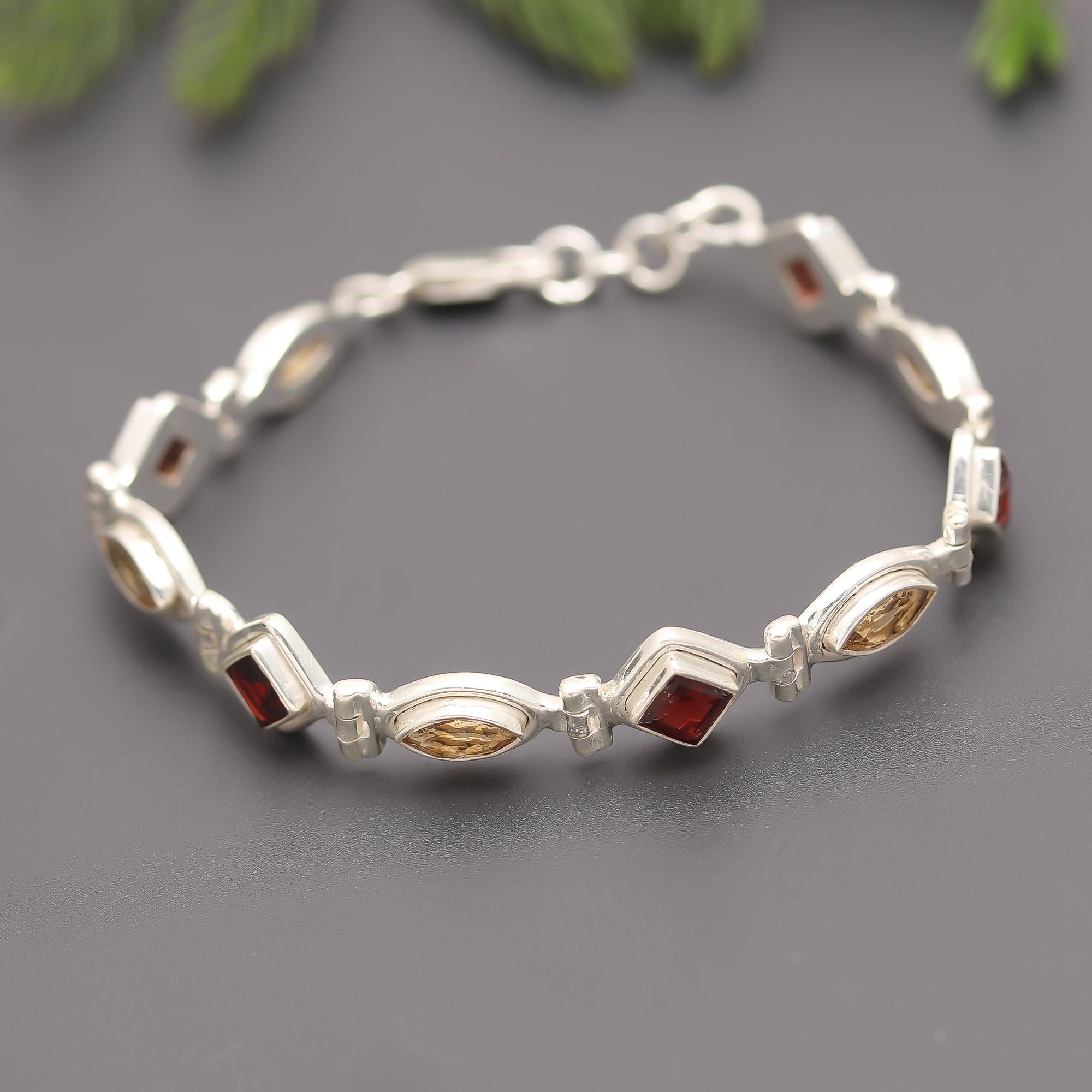 925 Silver Garnet & Citrine Bracelet
