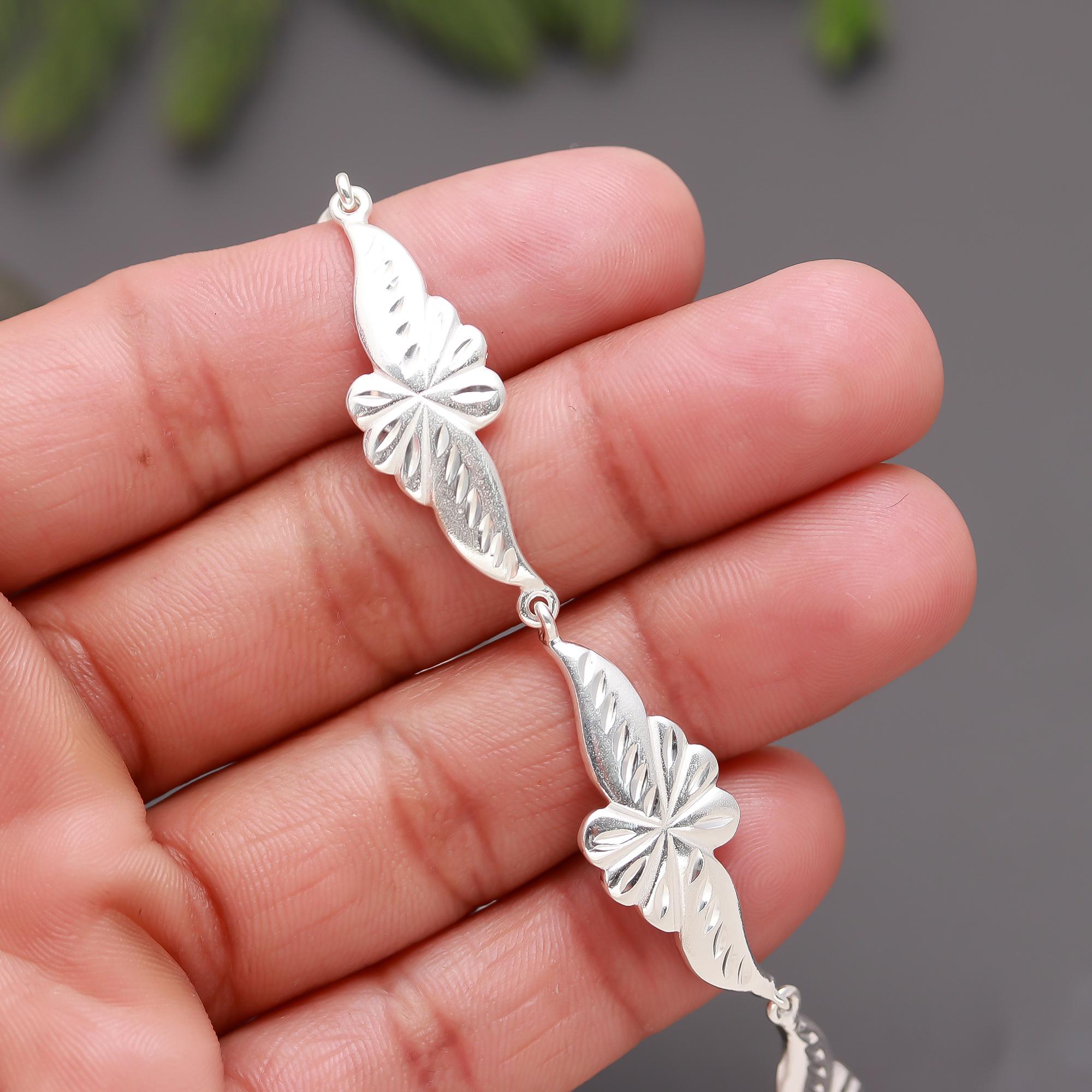 925 Silver Leaf Link Bracelet
