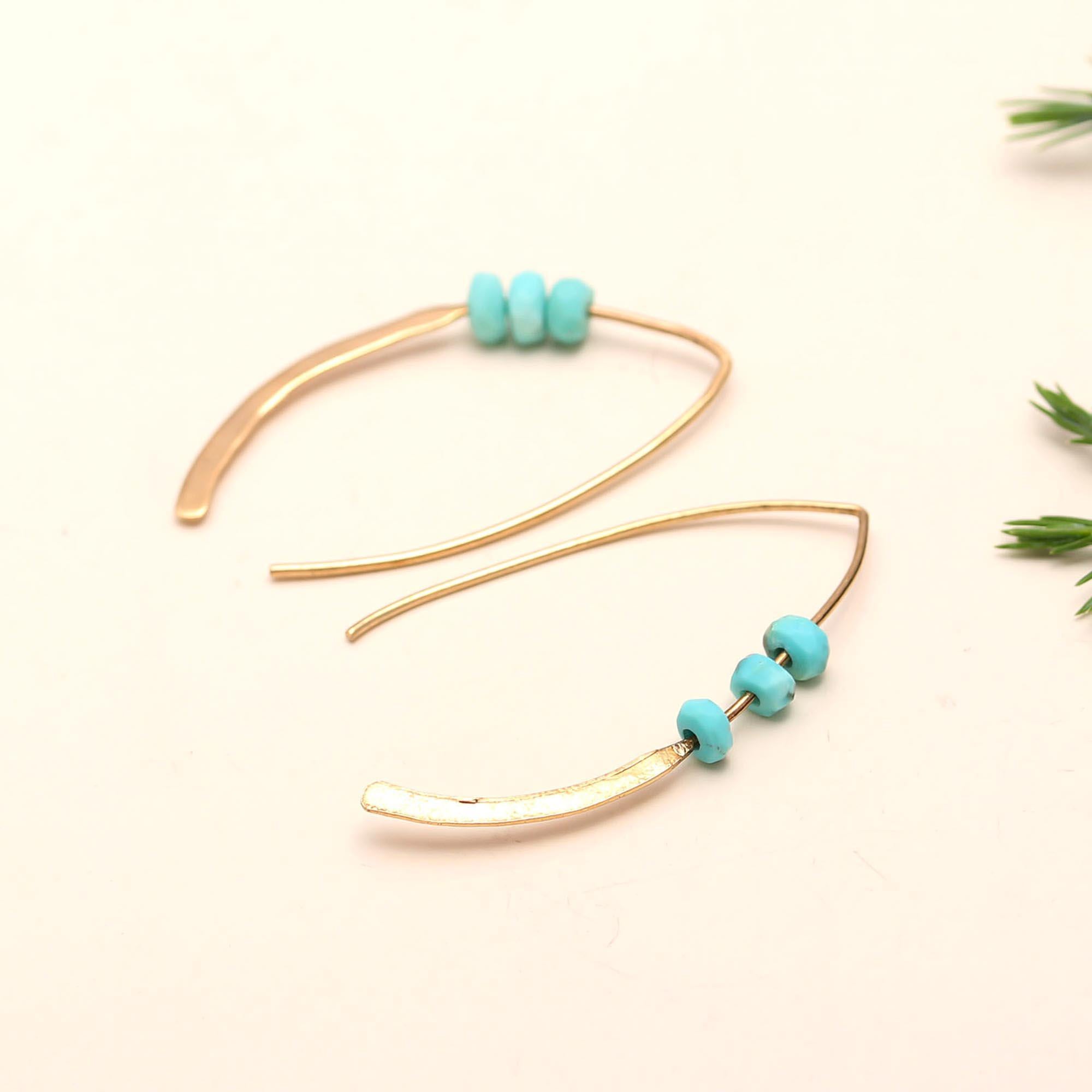 The Minimalist Horizon: Turquoise Bead Gold Wire Drop Earrings