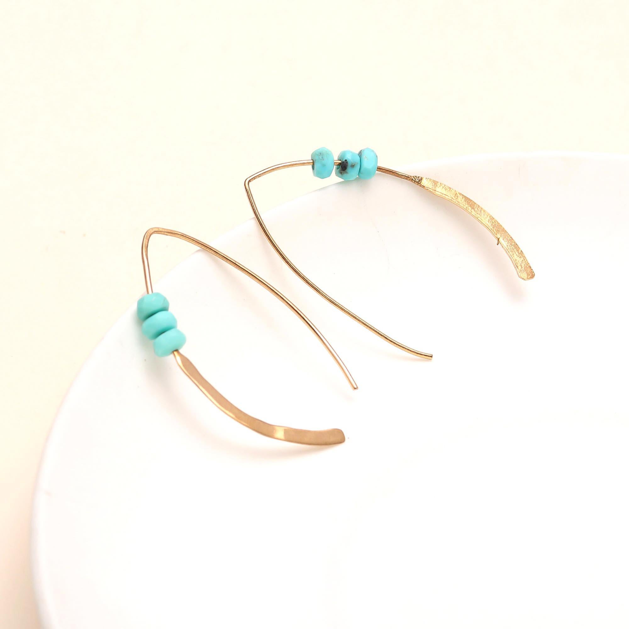 The Minimalist Horizon: Turquoise Bead Gold Wire Drop Earrings