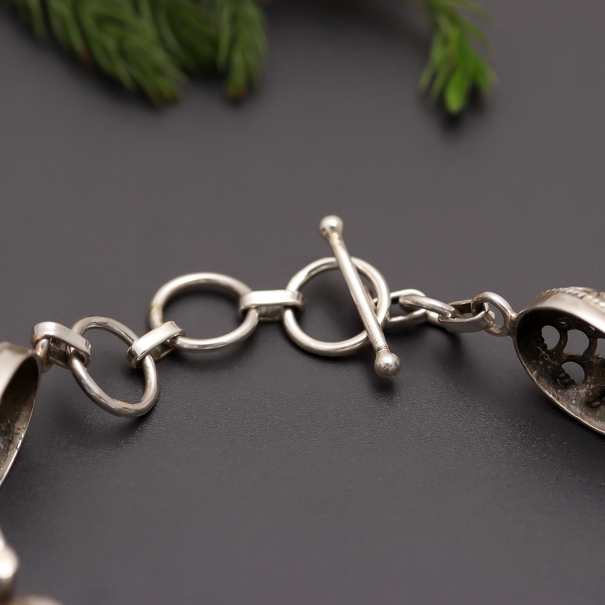 925 Silver Filigree Marquise Garnet Bracelet