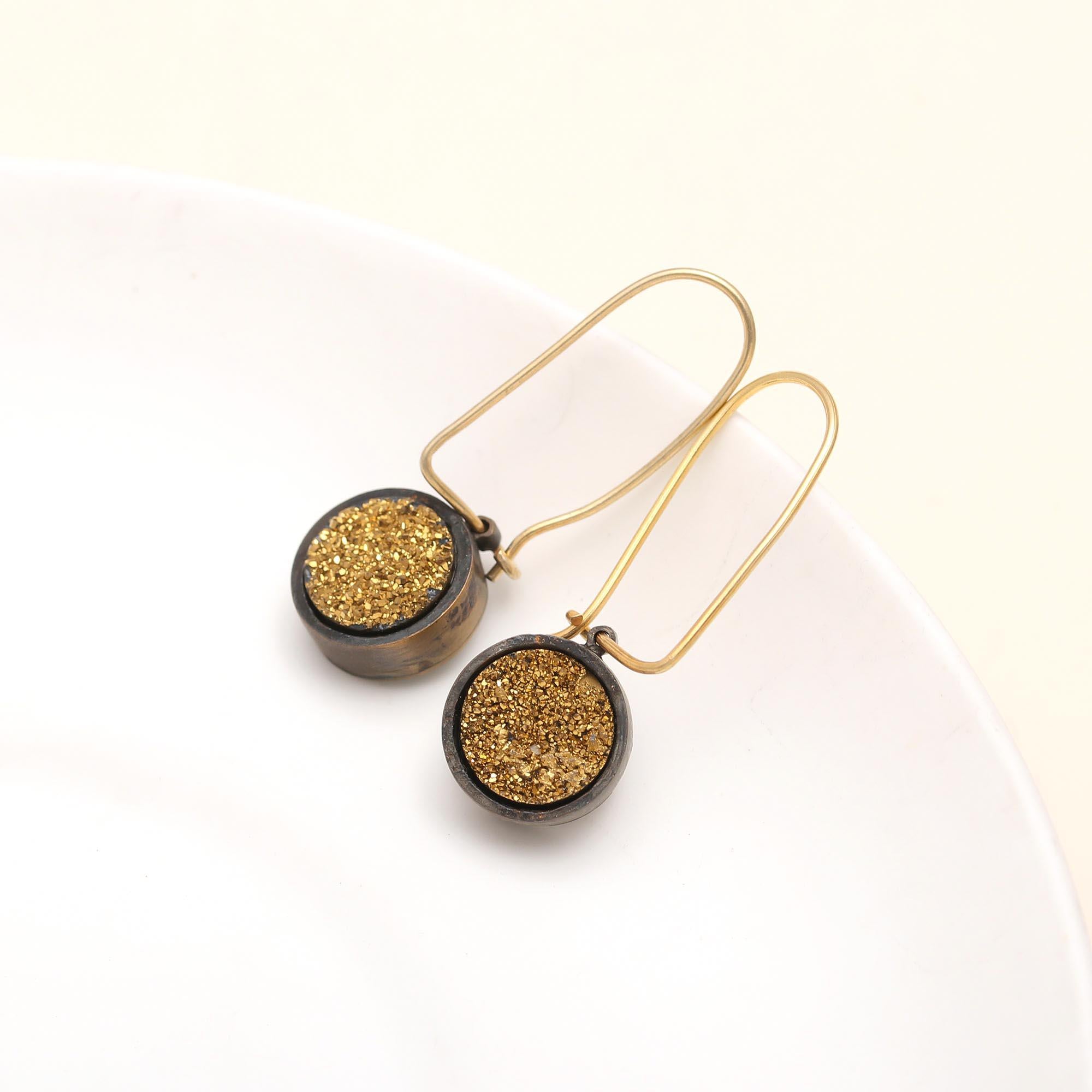The Golden Stardust: Pyrite Druzy & Oxidized Earrings