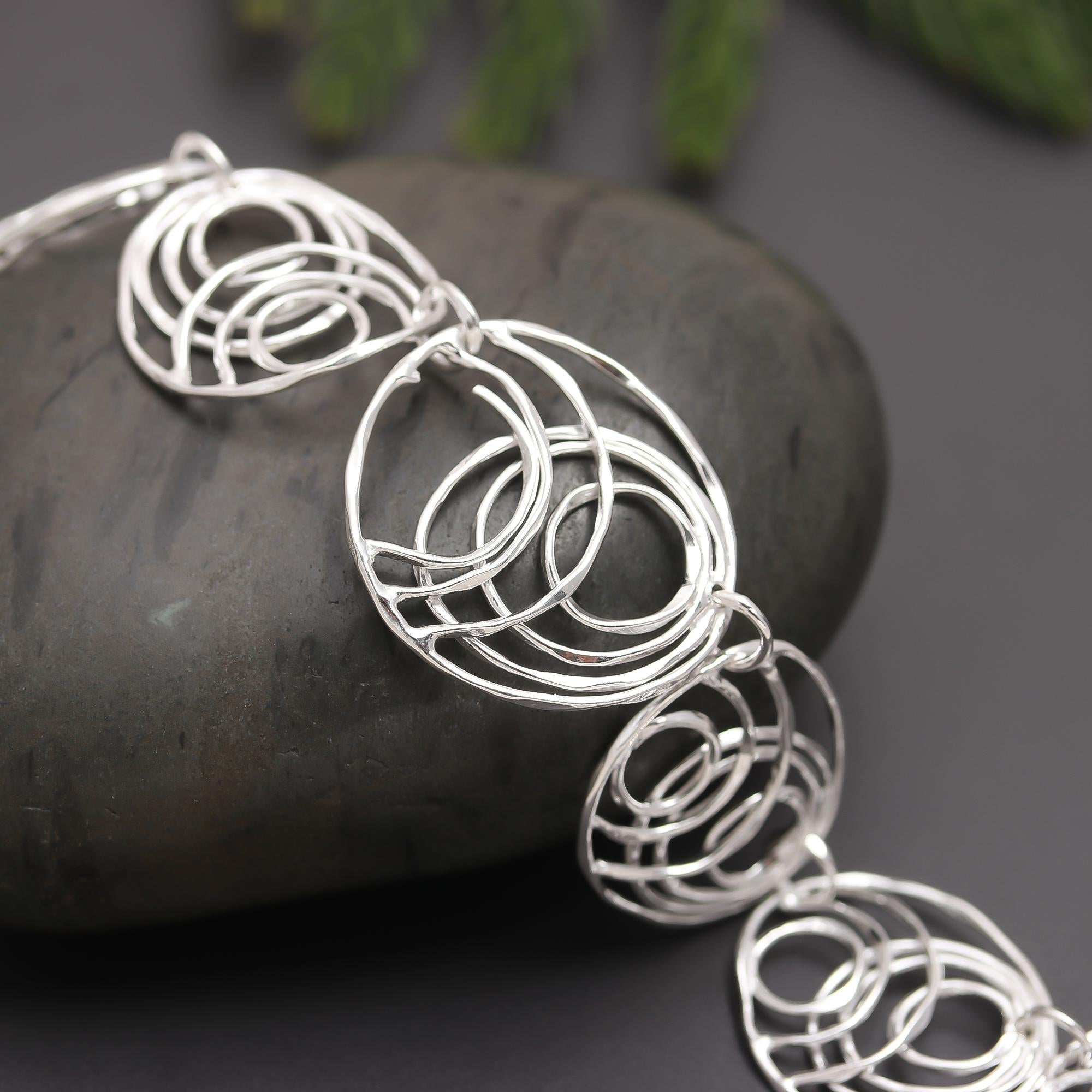 925 Silver Abstract Spiral Link Bracelet