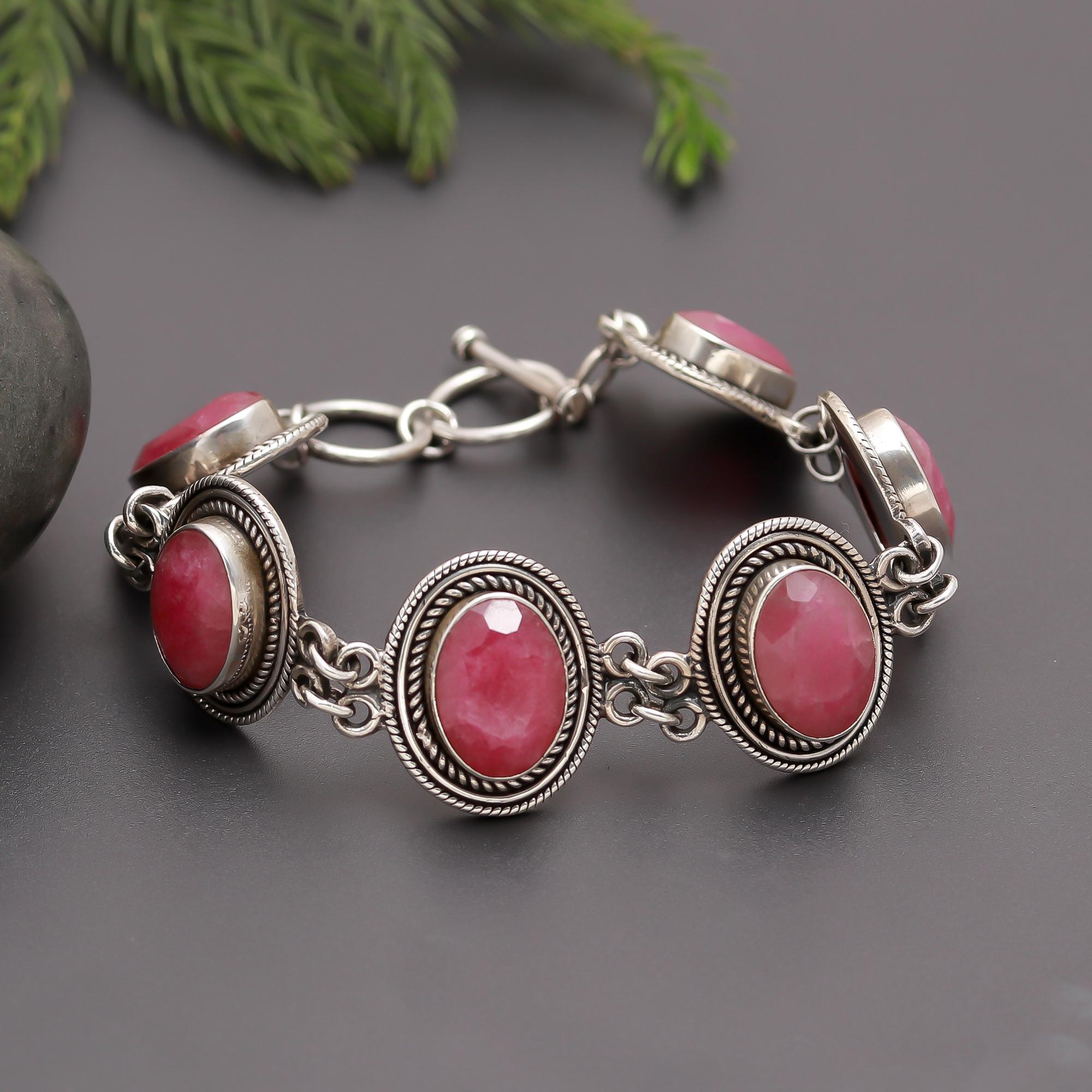 925 Silver Oval Ruby Bracelet