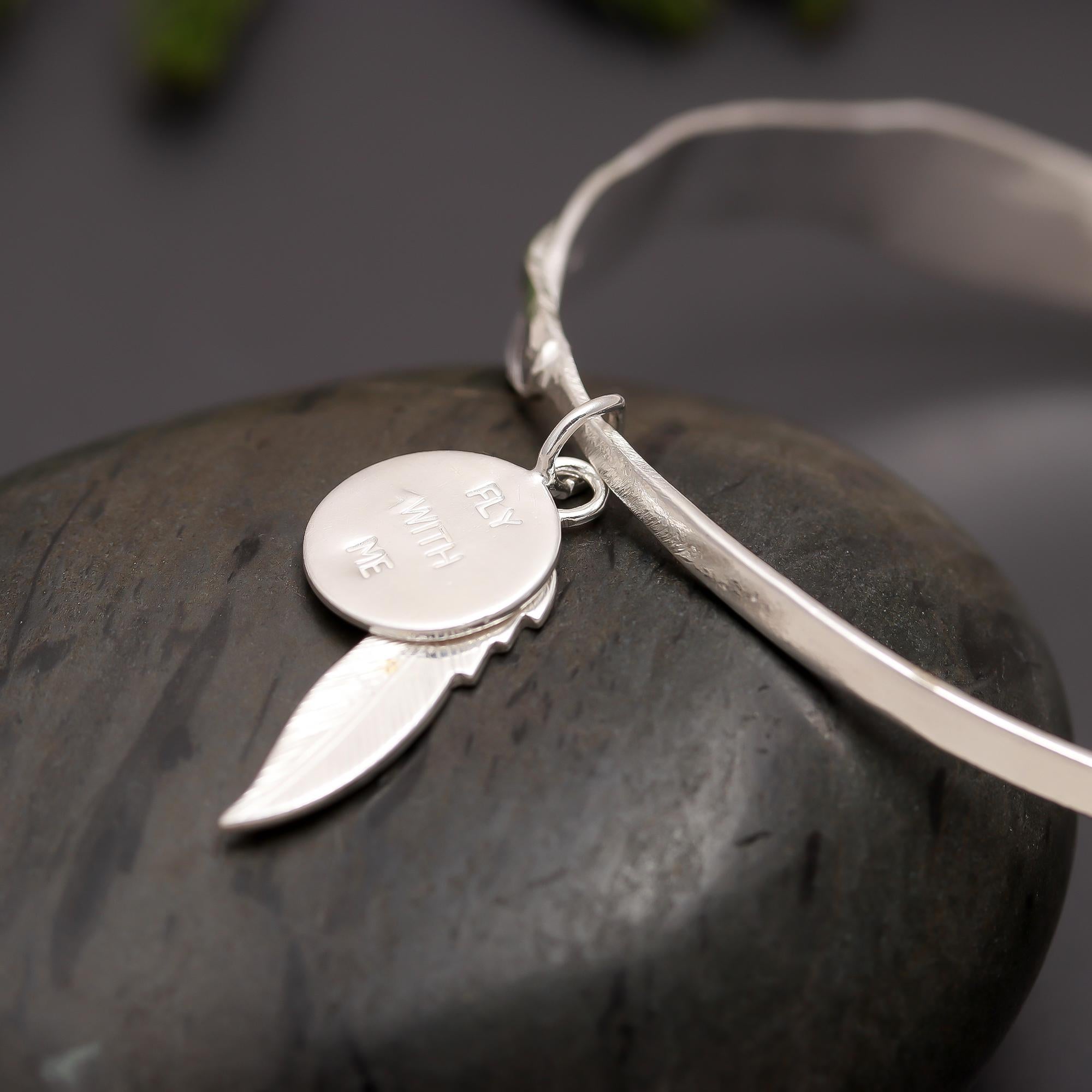 925 Silver Feather Bangle Bracelet