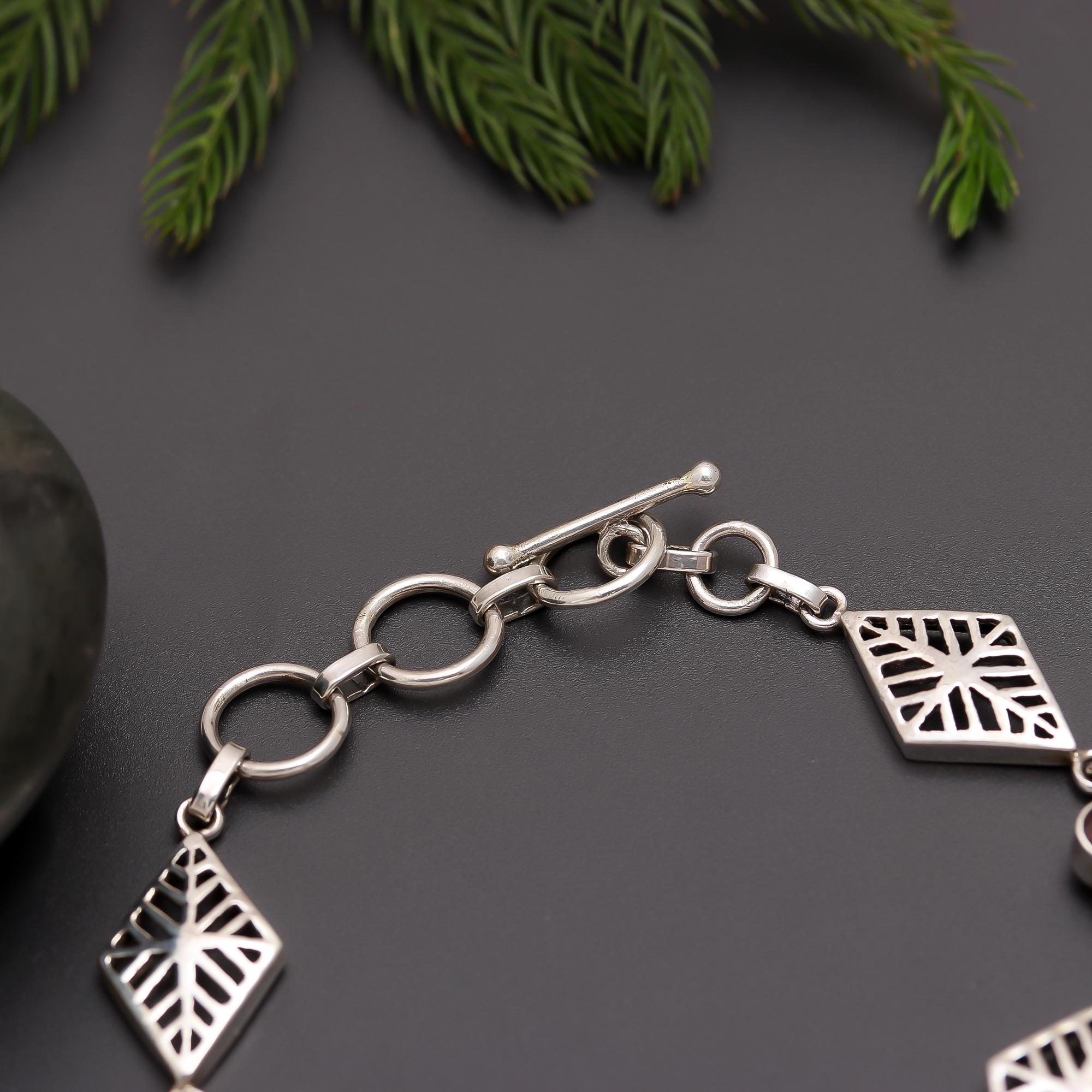 925 Silver Garnet & Citrine Link Bracelet