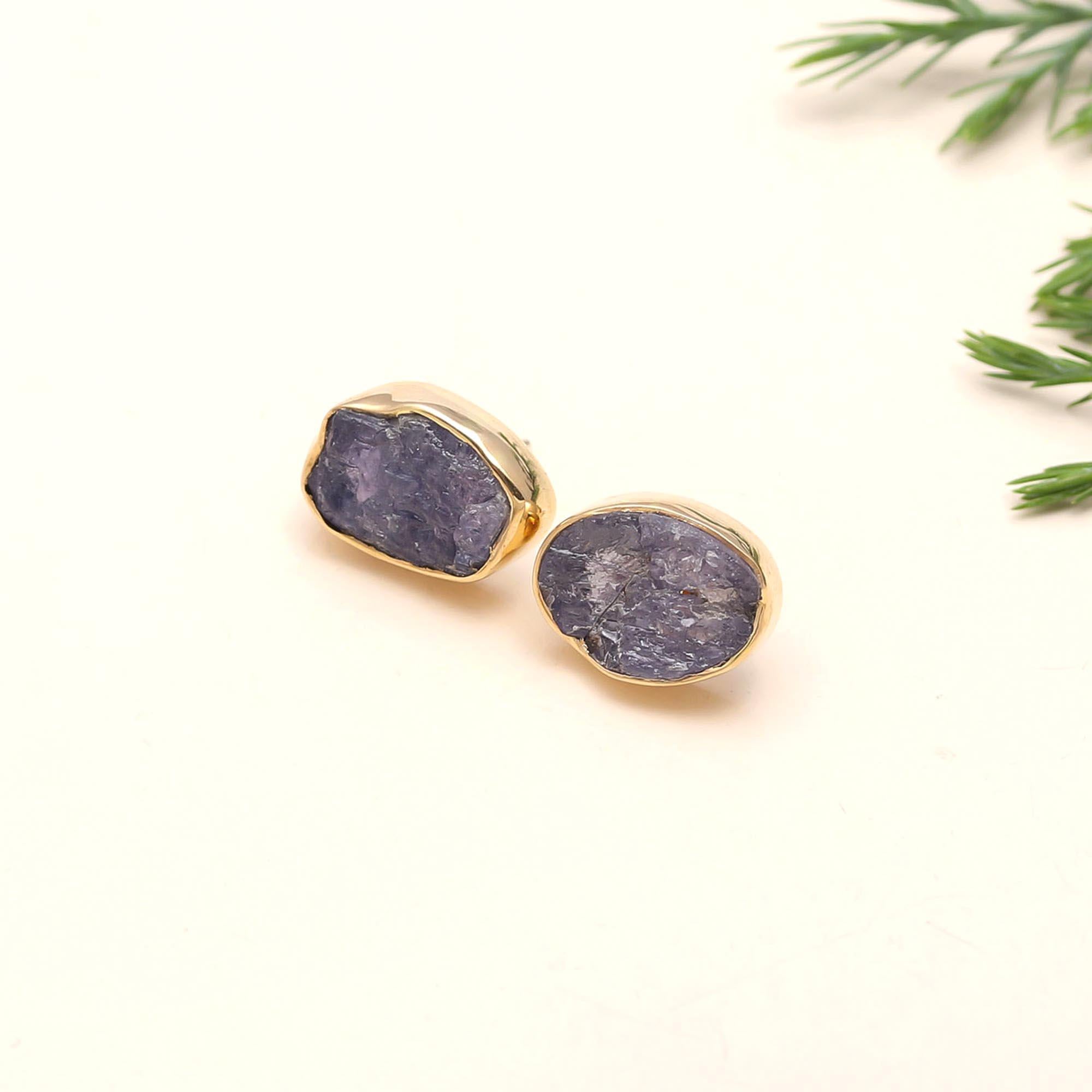 Brass Tanzanite Stud Earrings