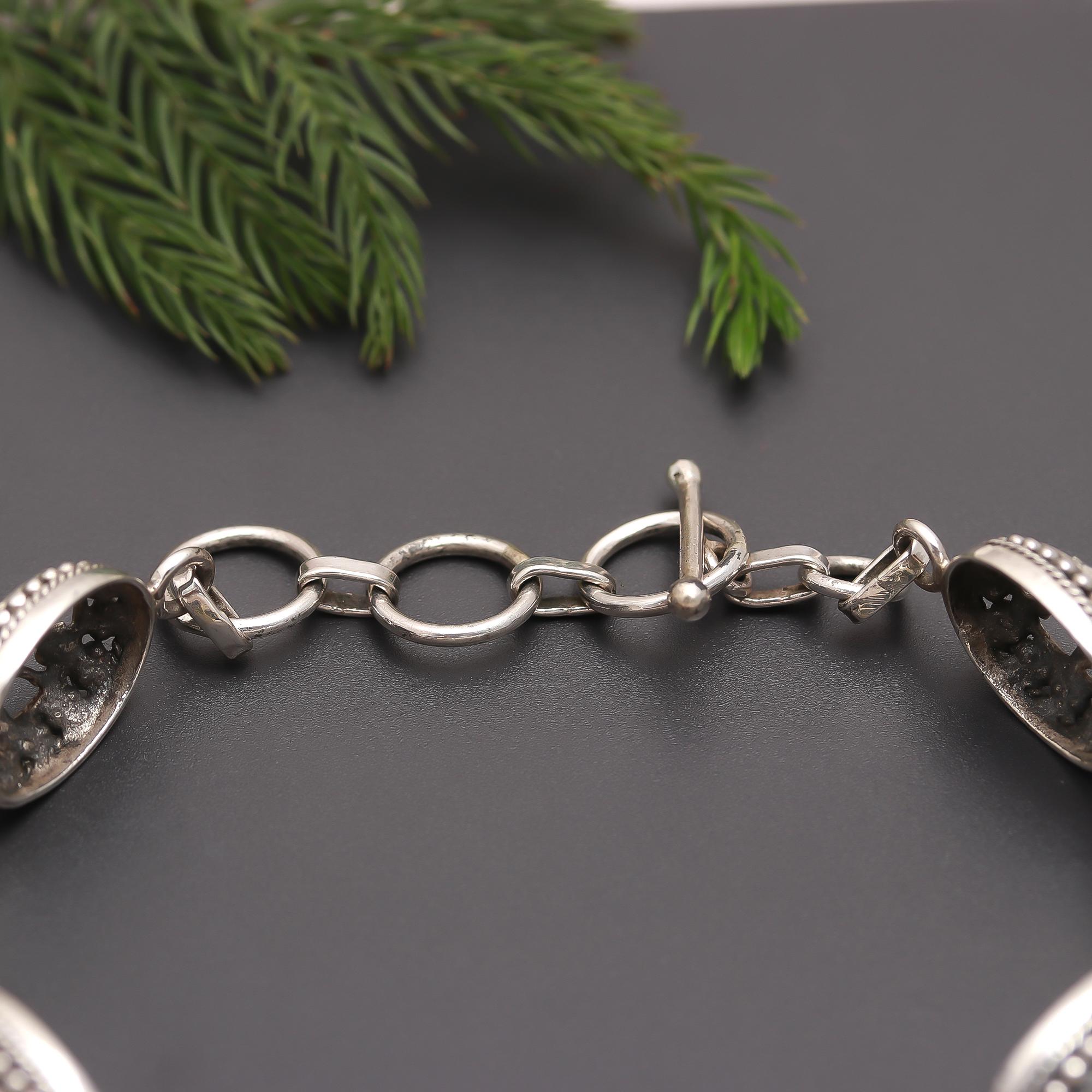 925 Silver Oval Black Onyx & Filigree Link Bracelet