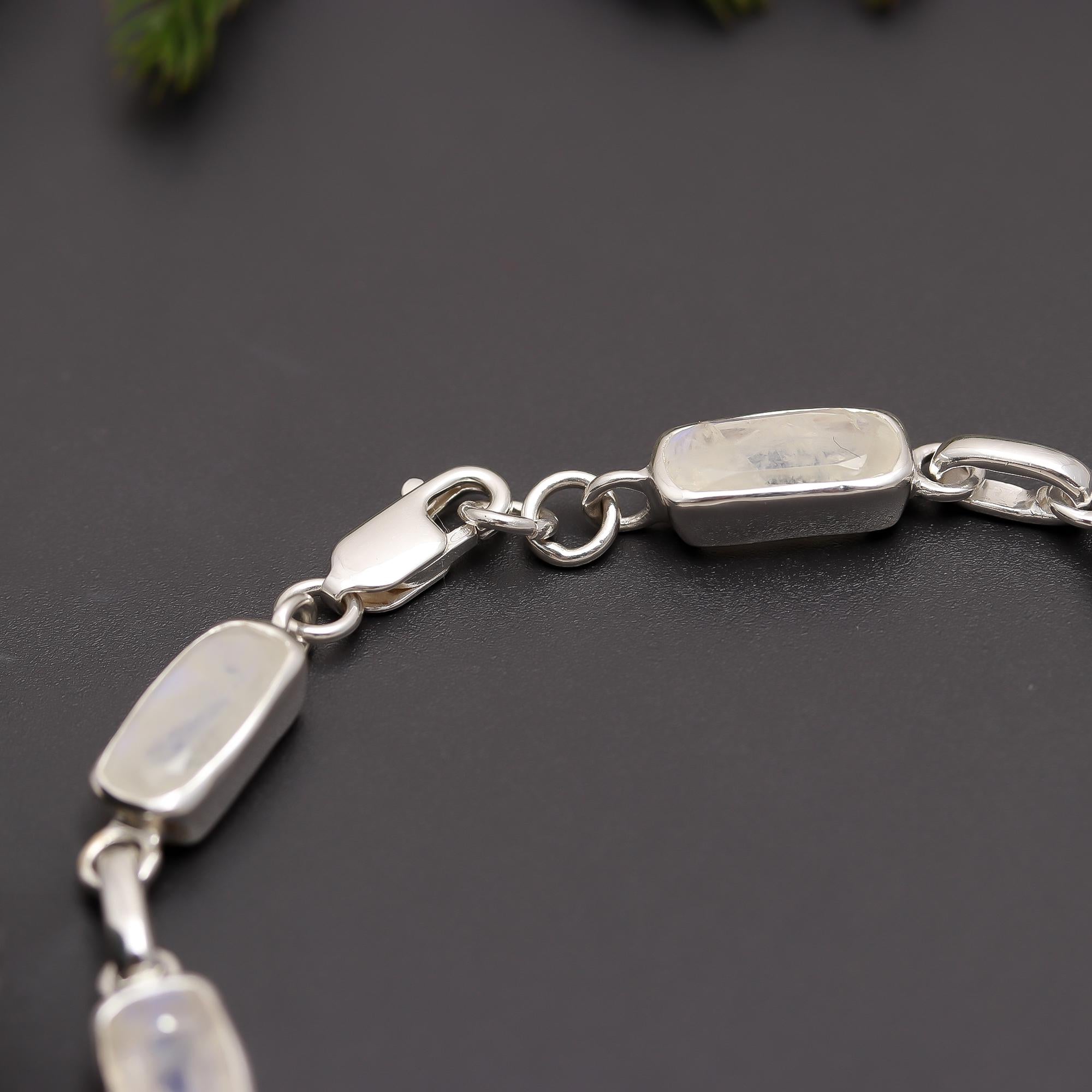925 Silver Rainbow Moonstone Link Bracelet