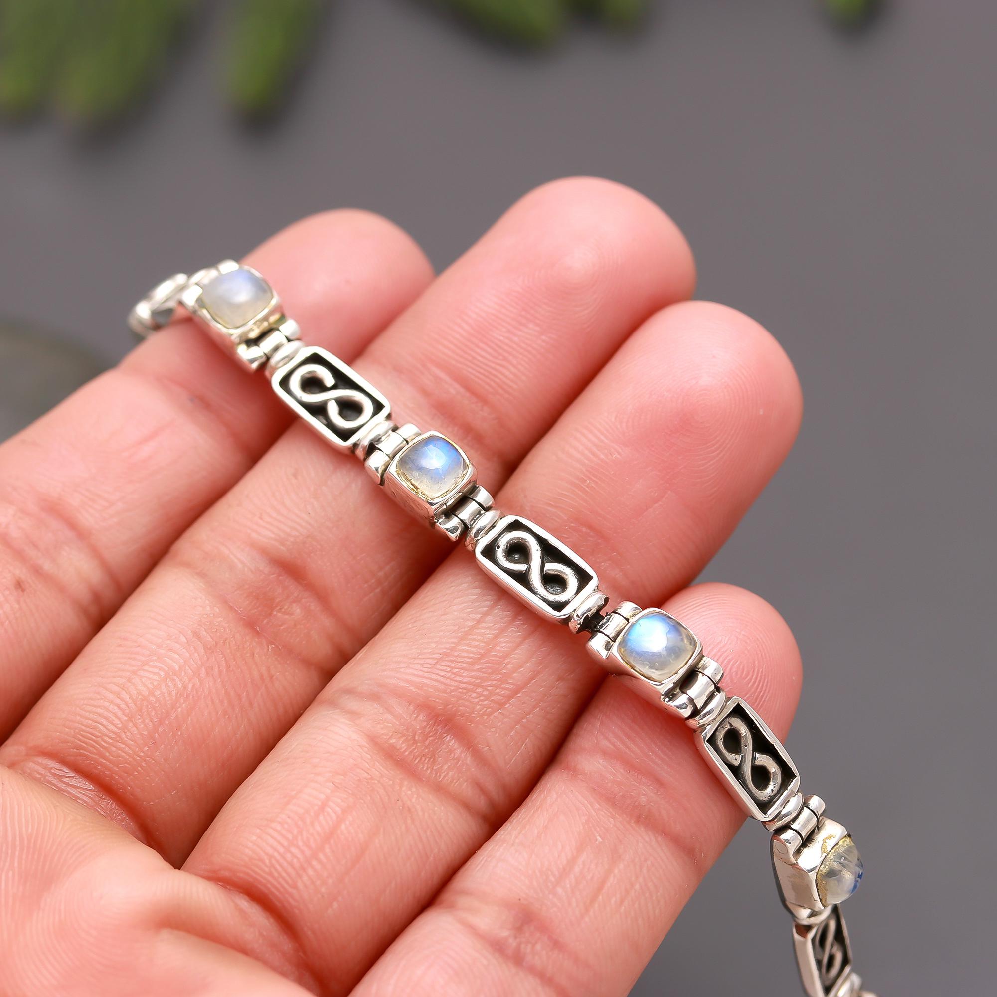 925 Silver Infinity Link Rainbow Moonstone Bracelet