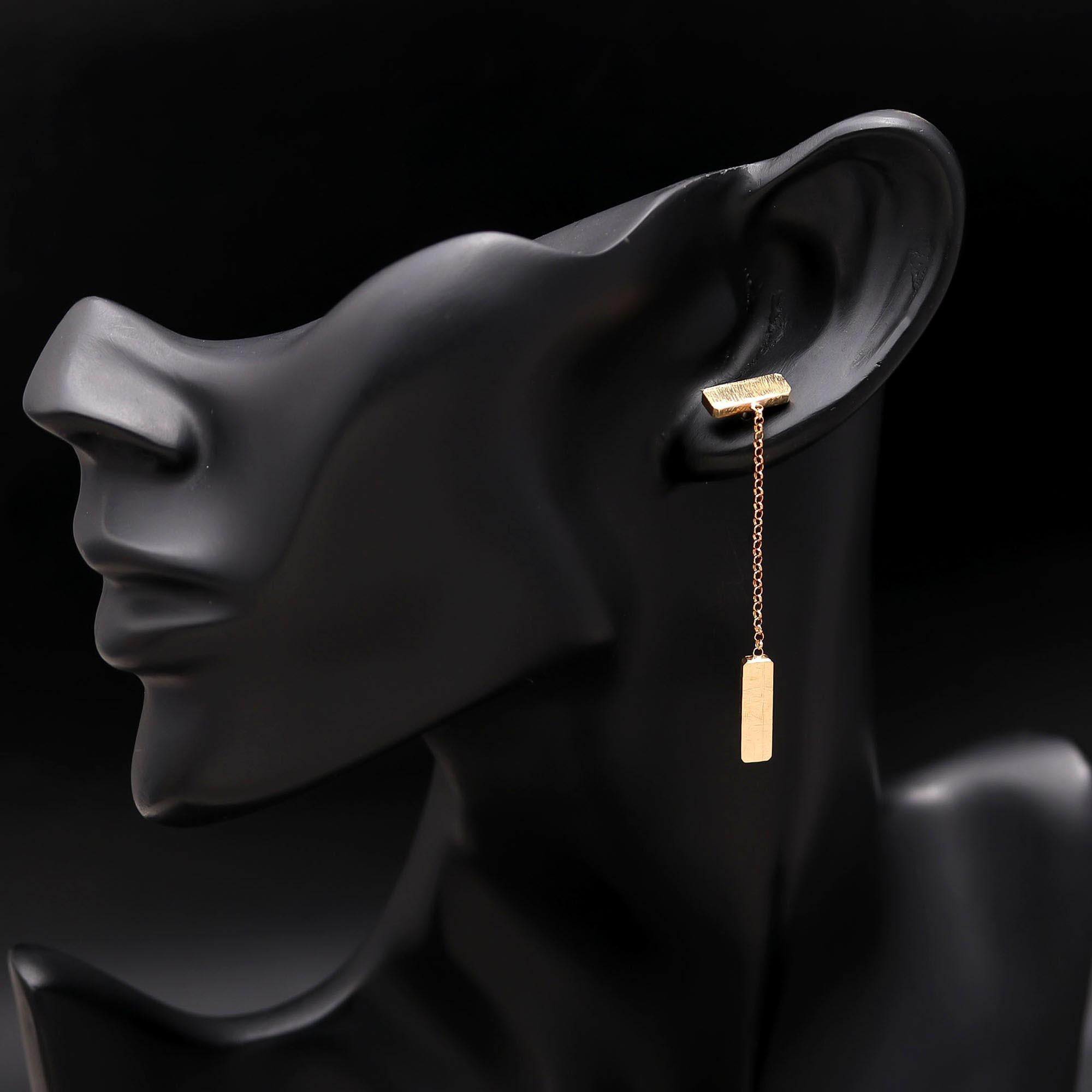 The Golden Linear: Brushed Bar Chain Earrings