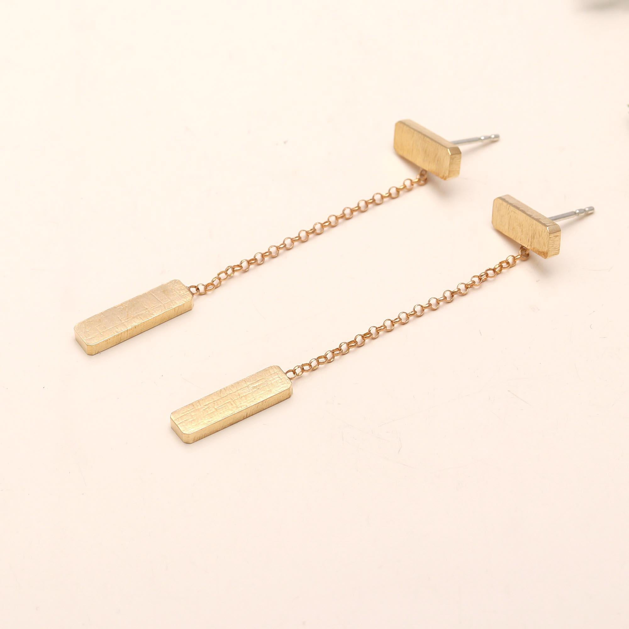 The Golden Linear: Brushed Bar Chain Earrings