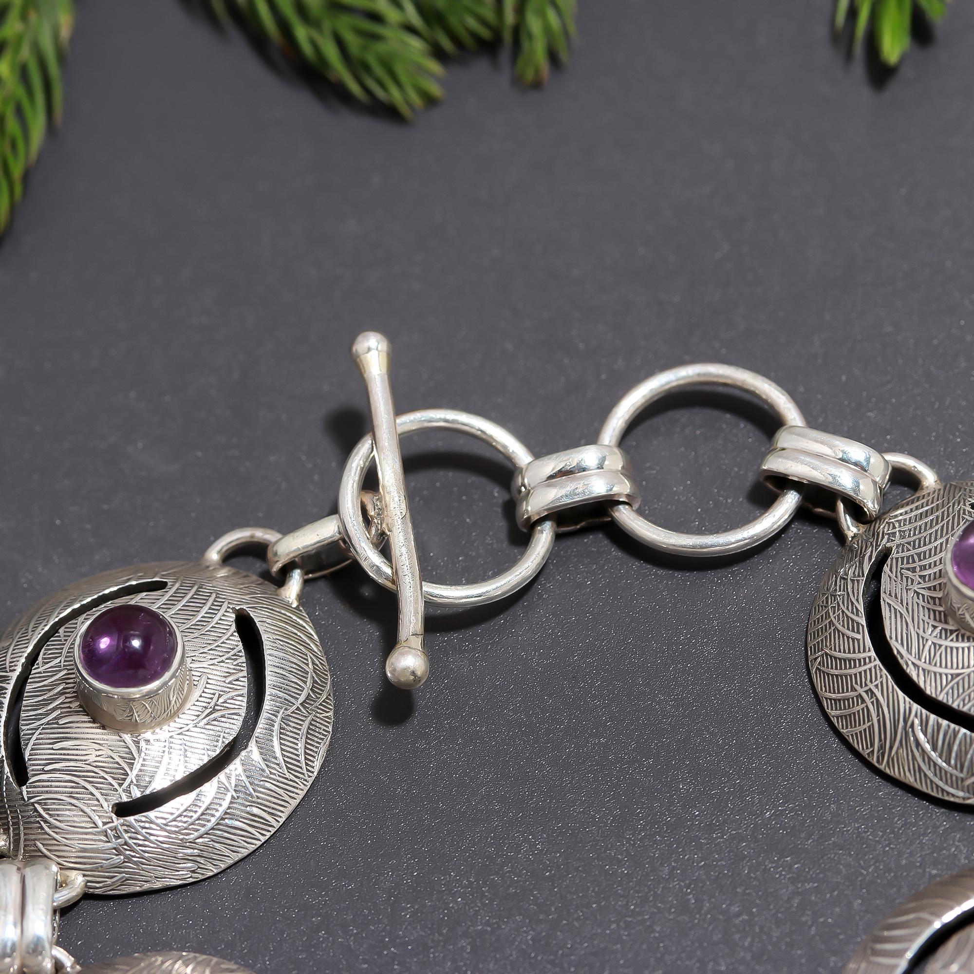 925 Silver Textured Circle Link Bracelet