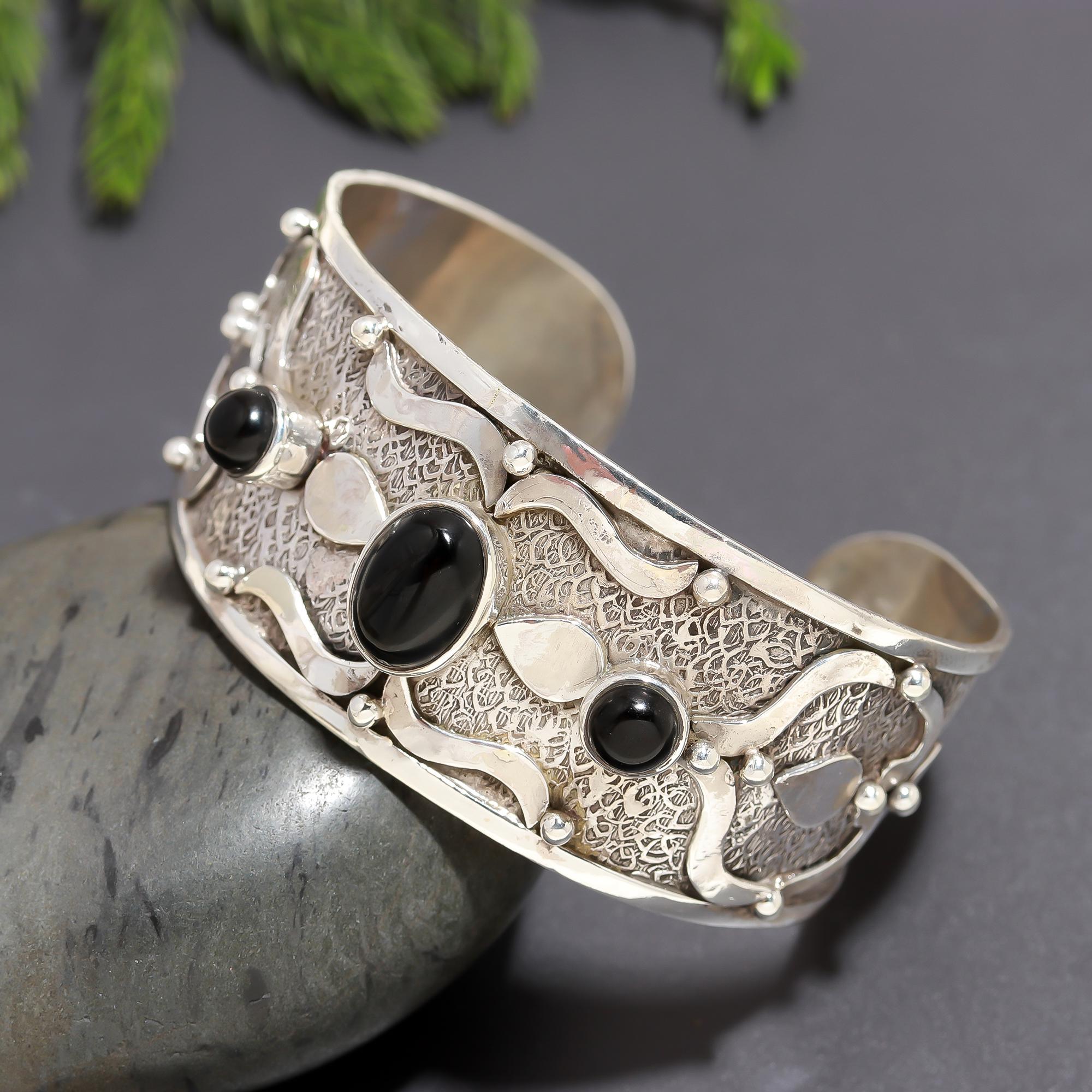 925 Silver Black Onyx Cuff Bracelet